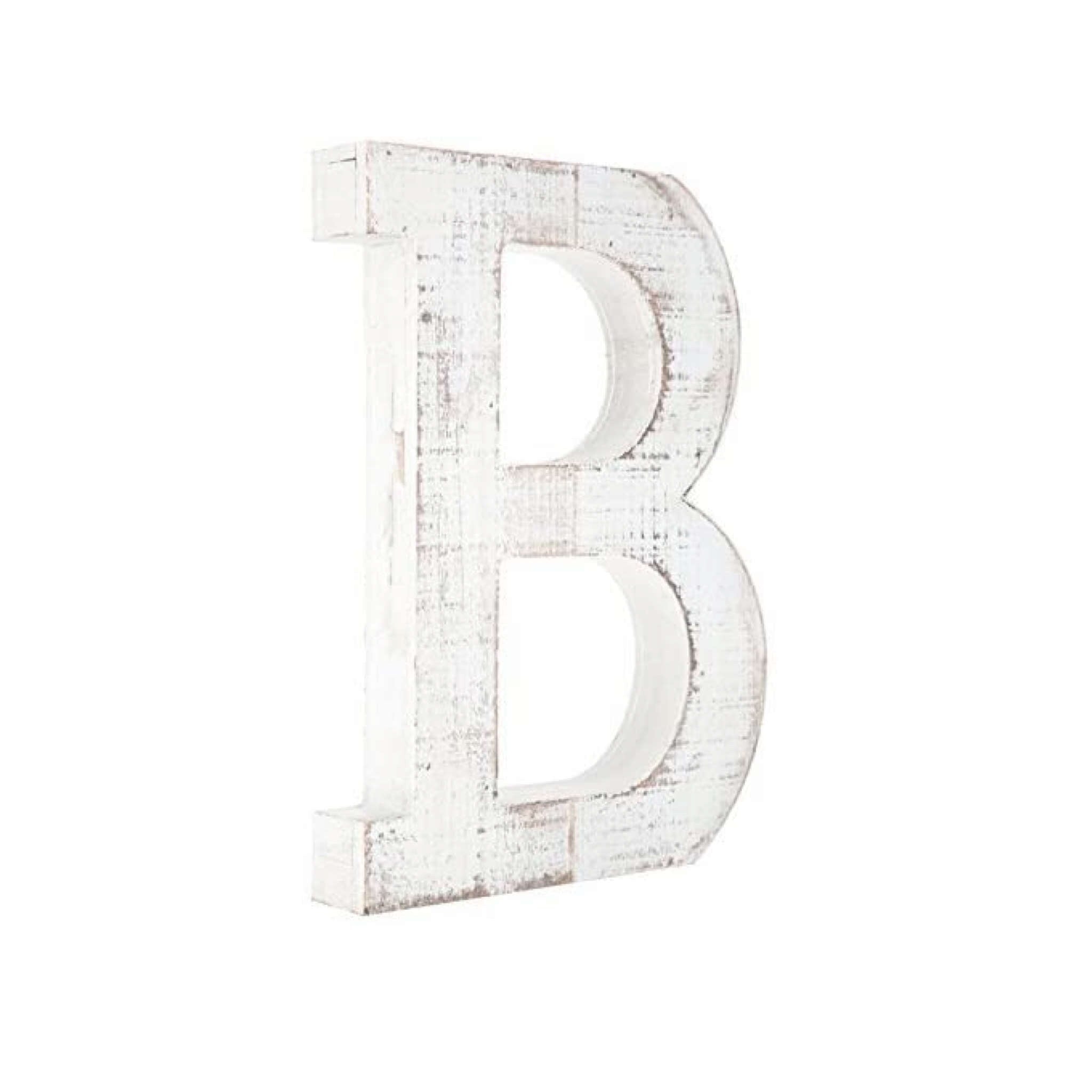 16 Distressed White Wash Wooden Initial Letter B Sculpture - 15.8 x 11.5 x 2.3