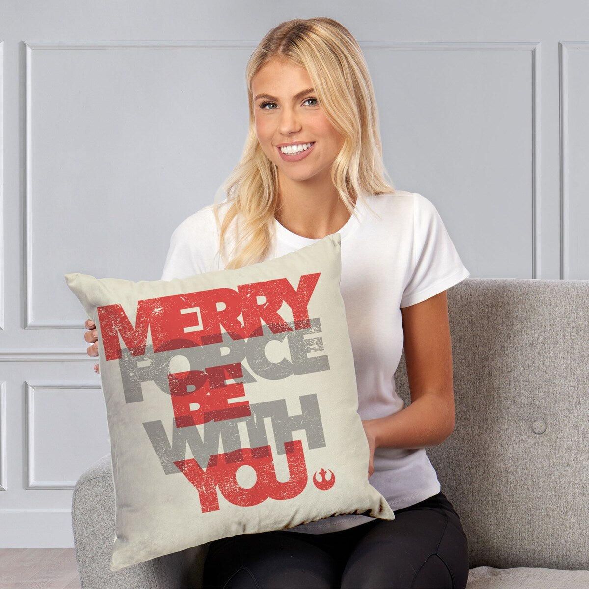 Star Wars Classic Merry Force with You Printed Throw Pillow - White