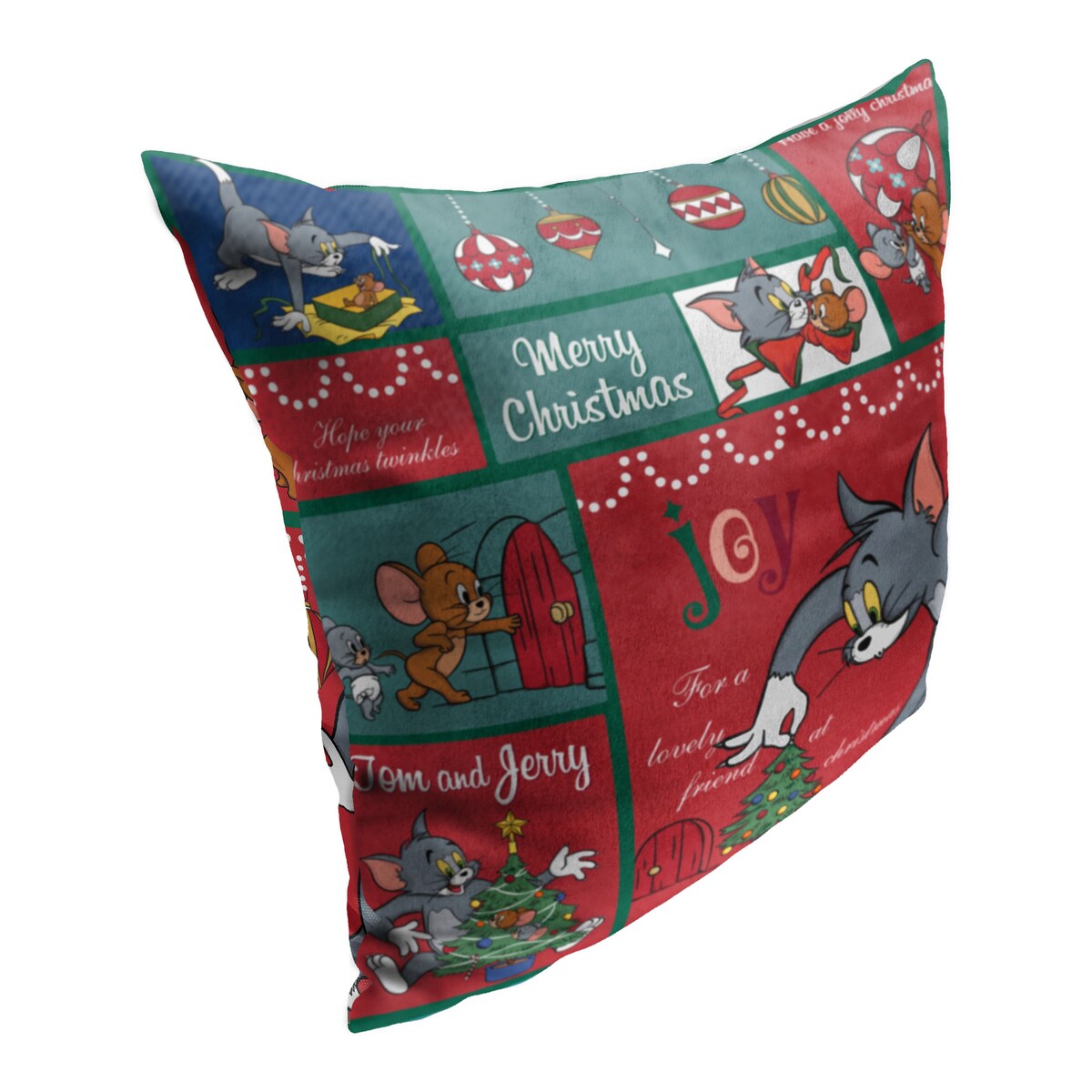 WB Tom and Jerry Christmas Compilation Printed Throw Pillow - Red