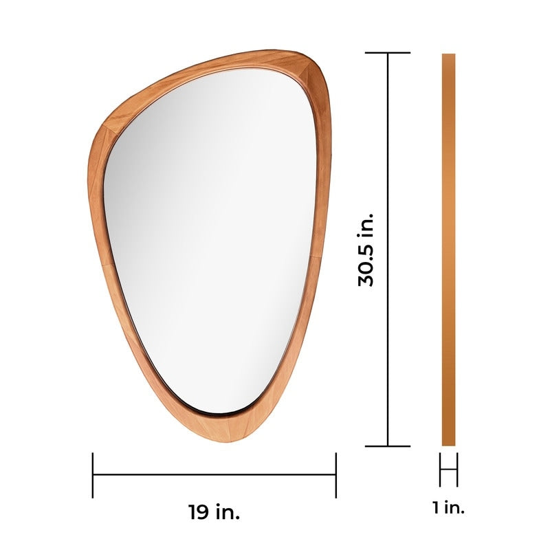 Pine Wooden Frame Asymmetrical Cobblestone Shaped Wall Mirror