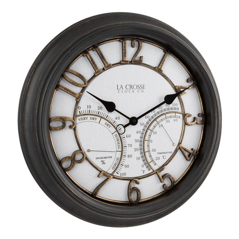 La Crosse 404-4450 19.7 IN/OUT Silent Sweeping Courtyard Quartz Clock