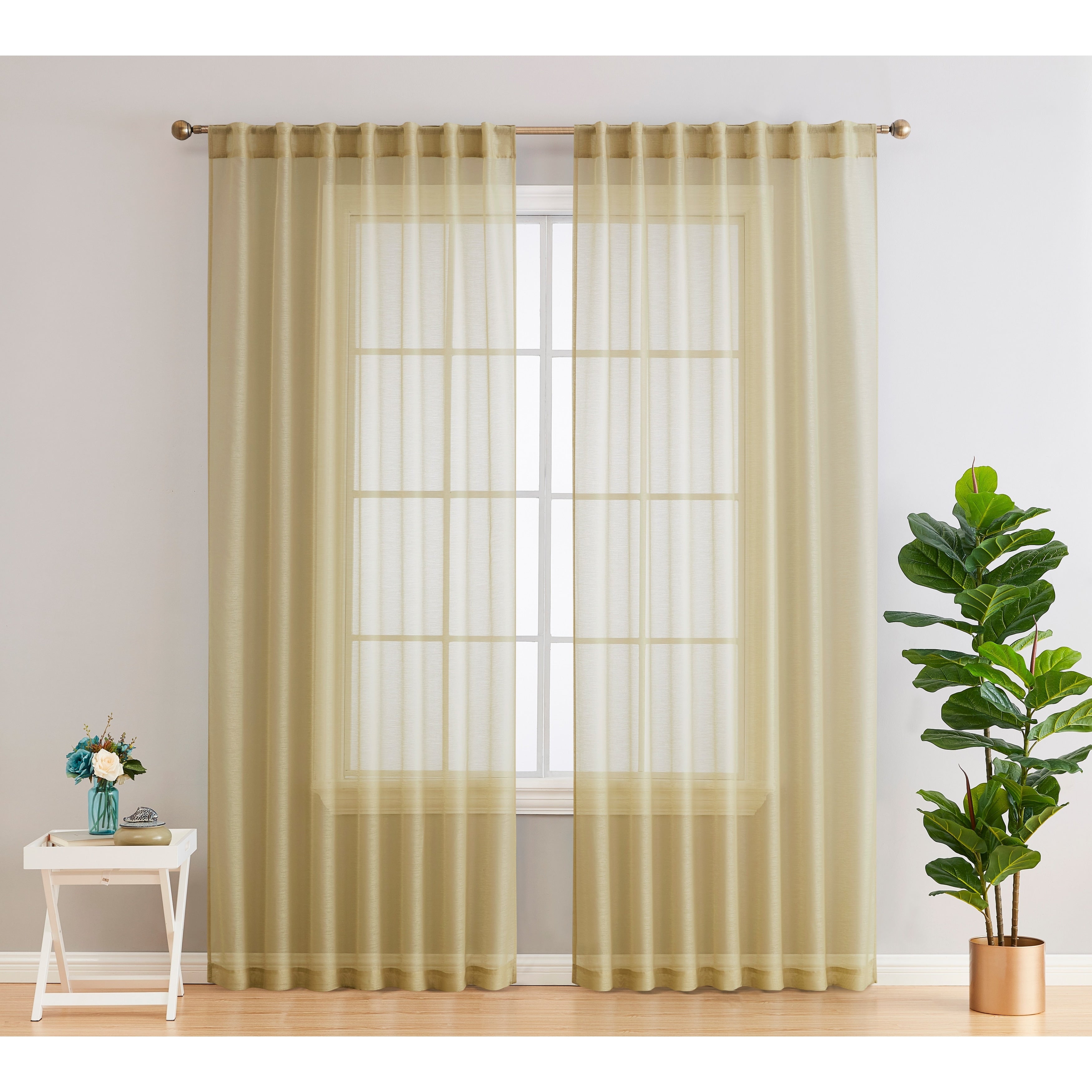 HLC.me Lauren Semi Sheer Rod Pocket & Back Tab Window Curtains Panels, Set of 2