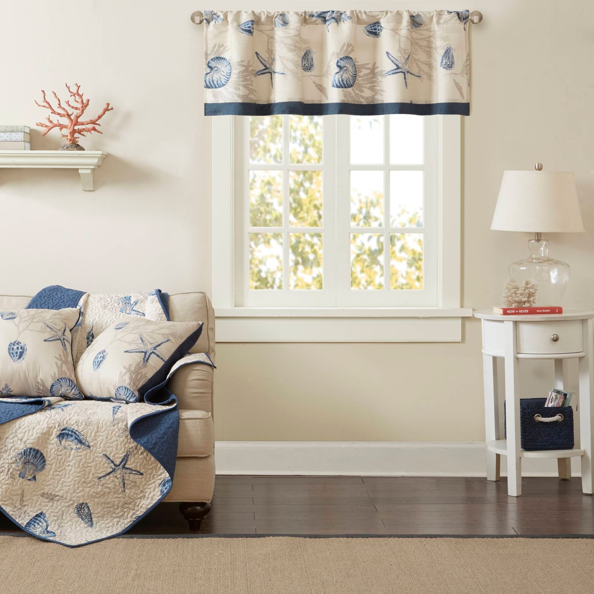 Madison Park Nantucket Navy Cotton Printed Window Valance with Coastal Motif/ Rod Pocket Finish