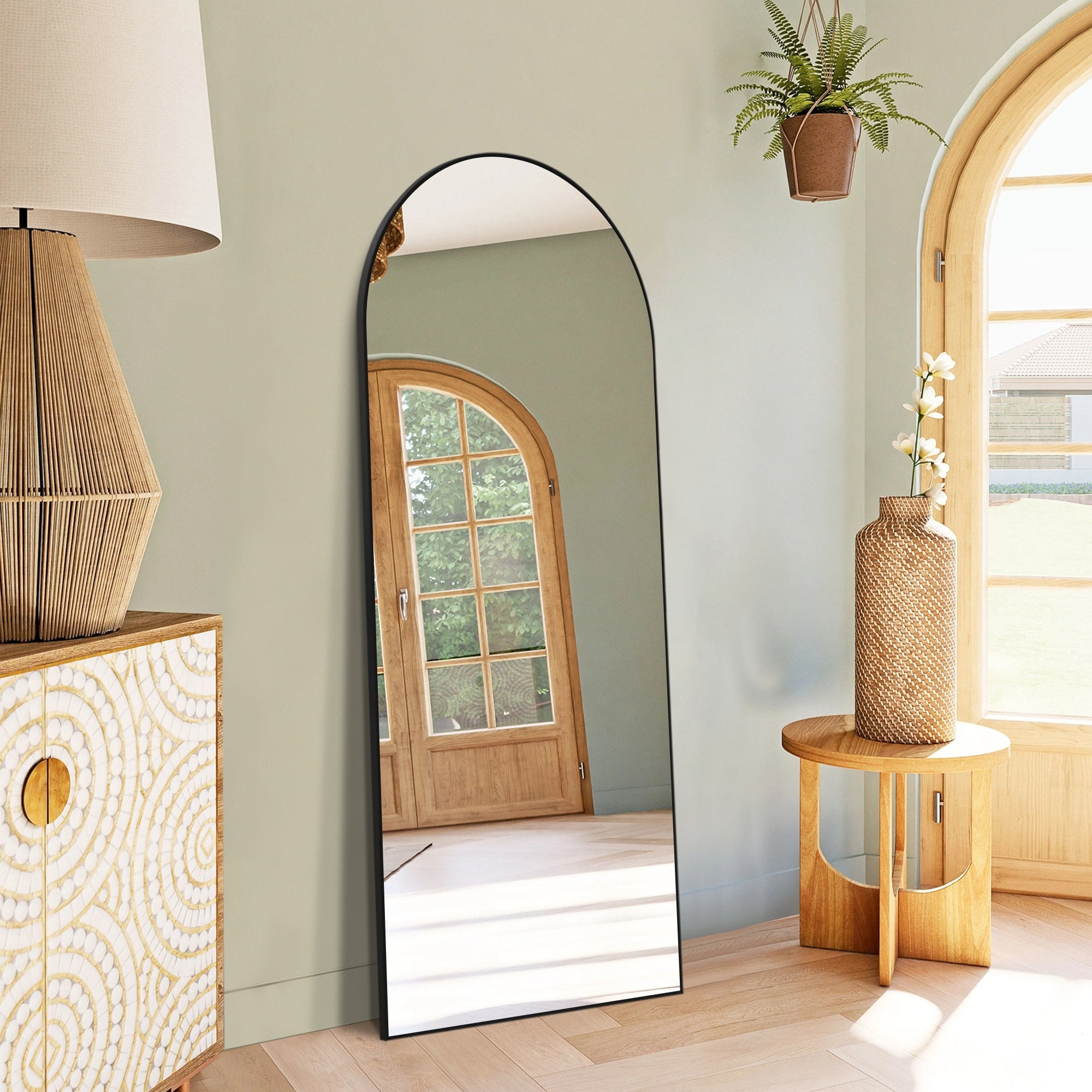 Arched Full Length Mirror with Stand Aluminum Alloy Frame,Wall-Mounted Mirror,Floor Dressing Mirror