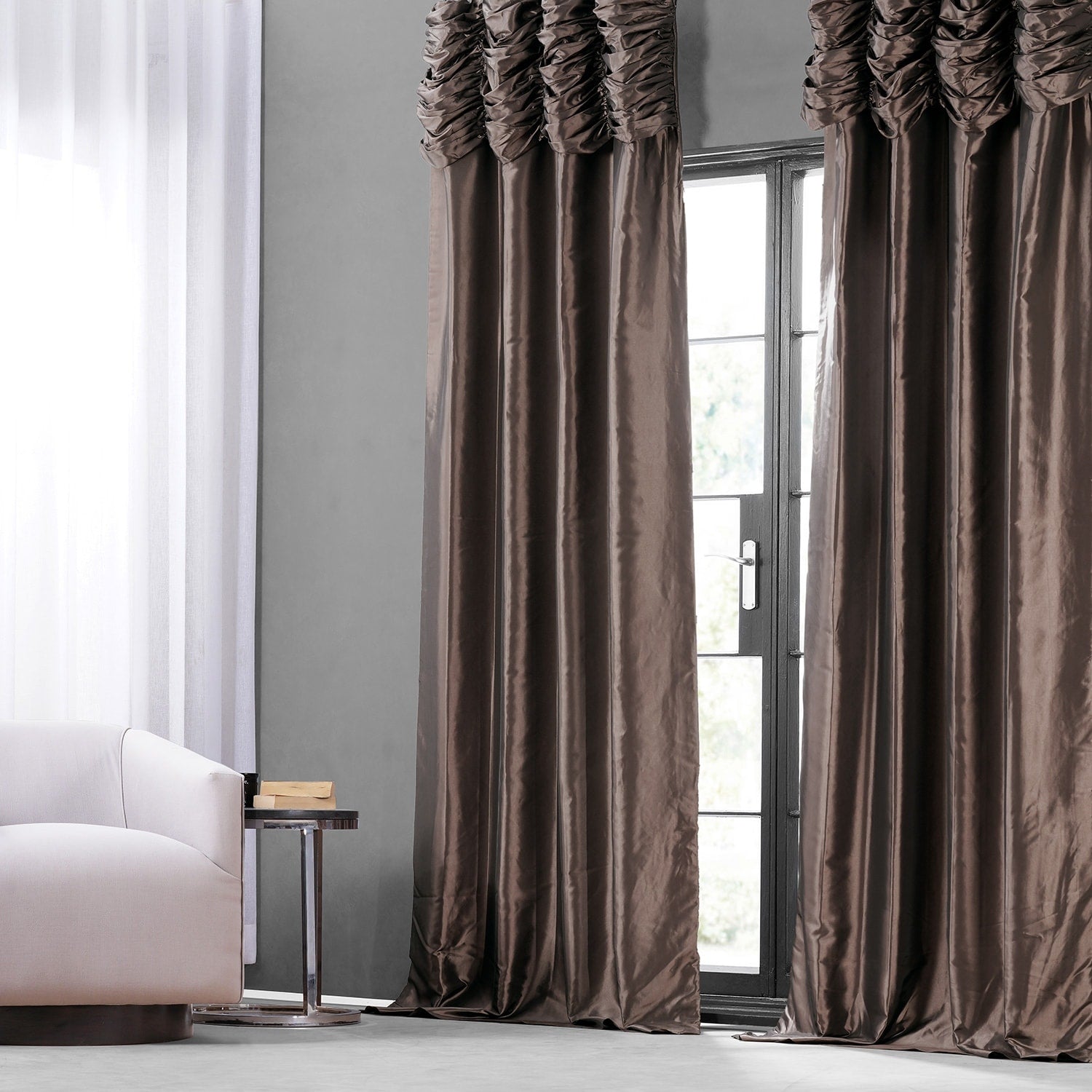 Exclusive Fabrics Single Ruched Faux Solid Taffeta Curtain (1 Panel)