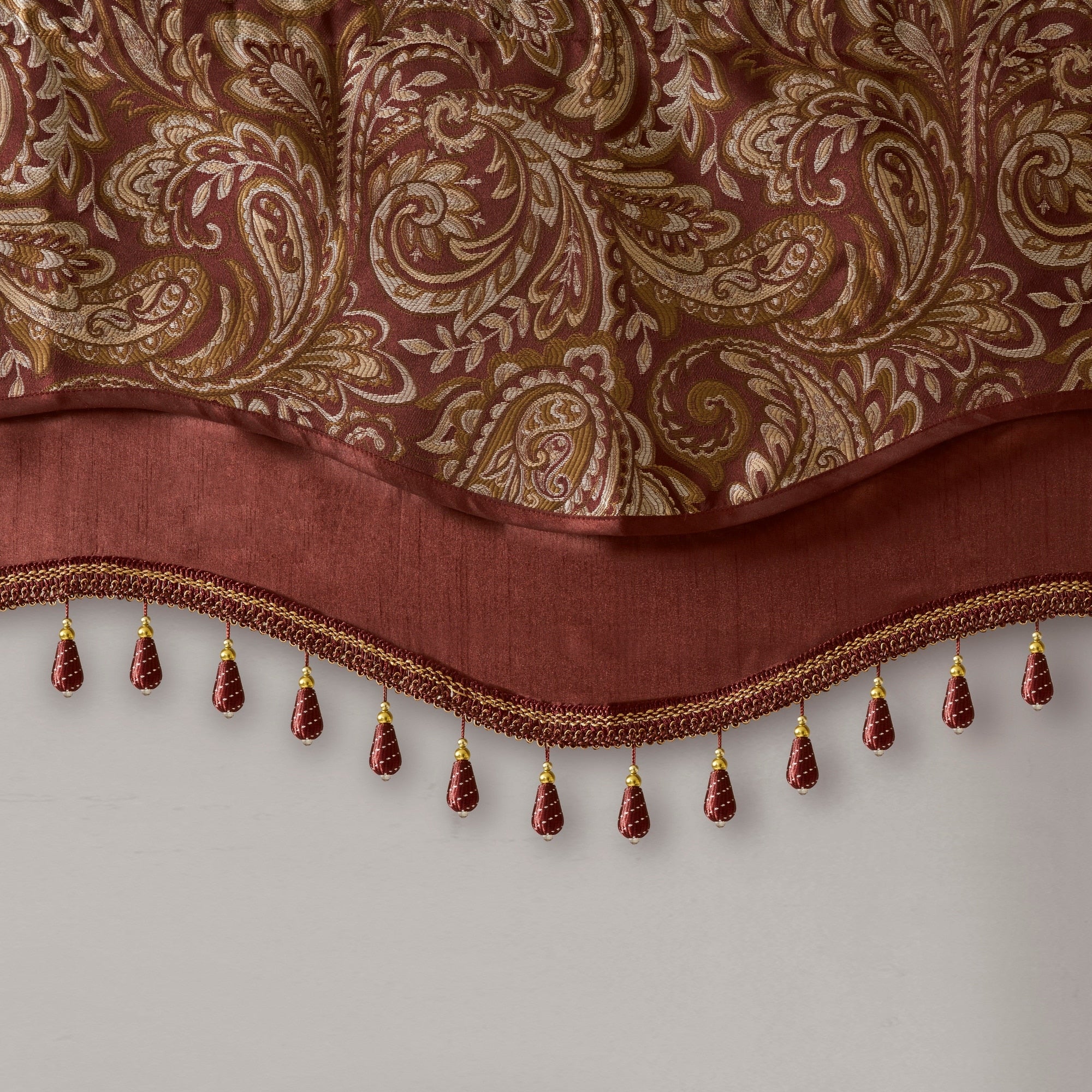 Madison Park Whitman Jacquard Window Rod Pocket Valance with Beads - 50 x 18