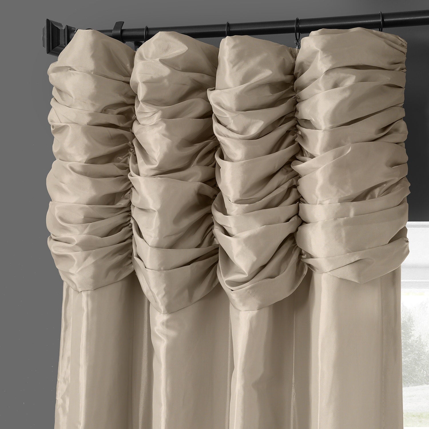 Exclusive Fabrics Single Ruched Faux Solid Taffeta Curtain (1 Panel)