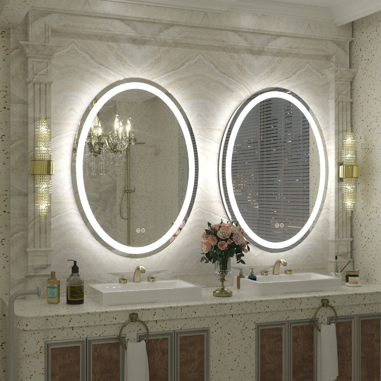 Apmir LED Backlit Bathroom Vanity Mirror Wall Mounted Anti-Fog Oval Touch