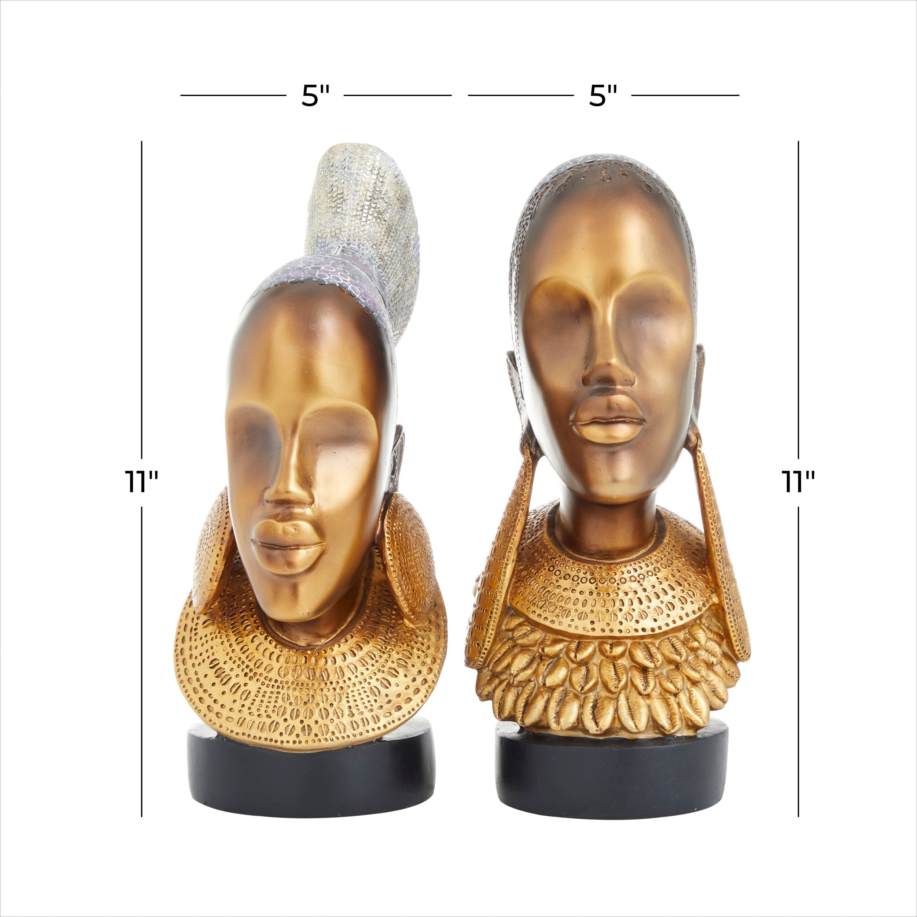 Captivating Polystone African Woman Sculpture (Set of 2) - Black or Gold