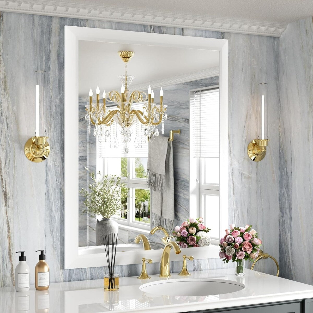 KIOTEE Aluminum Alloy Framed Bathroom Vanity Mirror in Tempered Glass