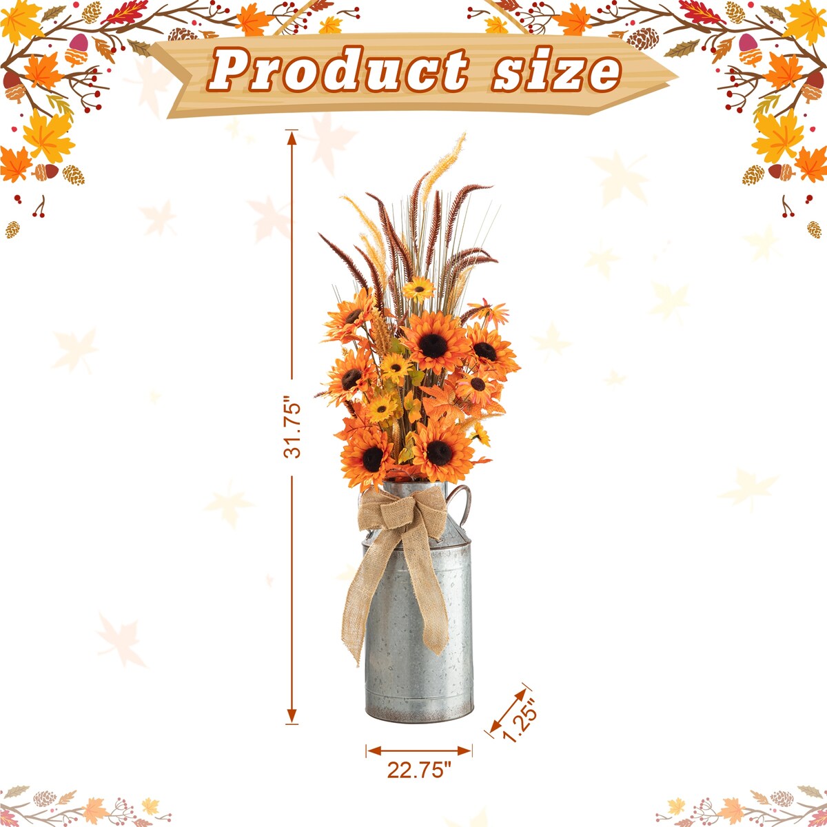 Glitzhome 3ft Fall Sunflower Leaf Potted Tree Thanksgiving Porch Decor