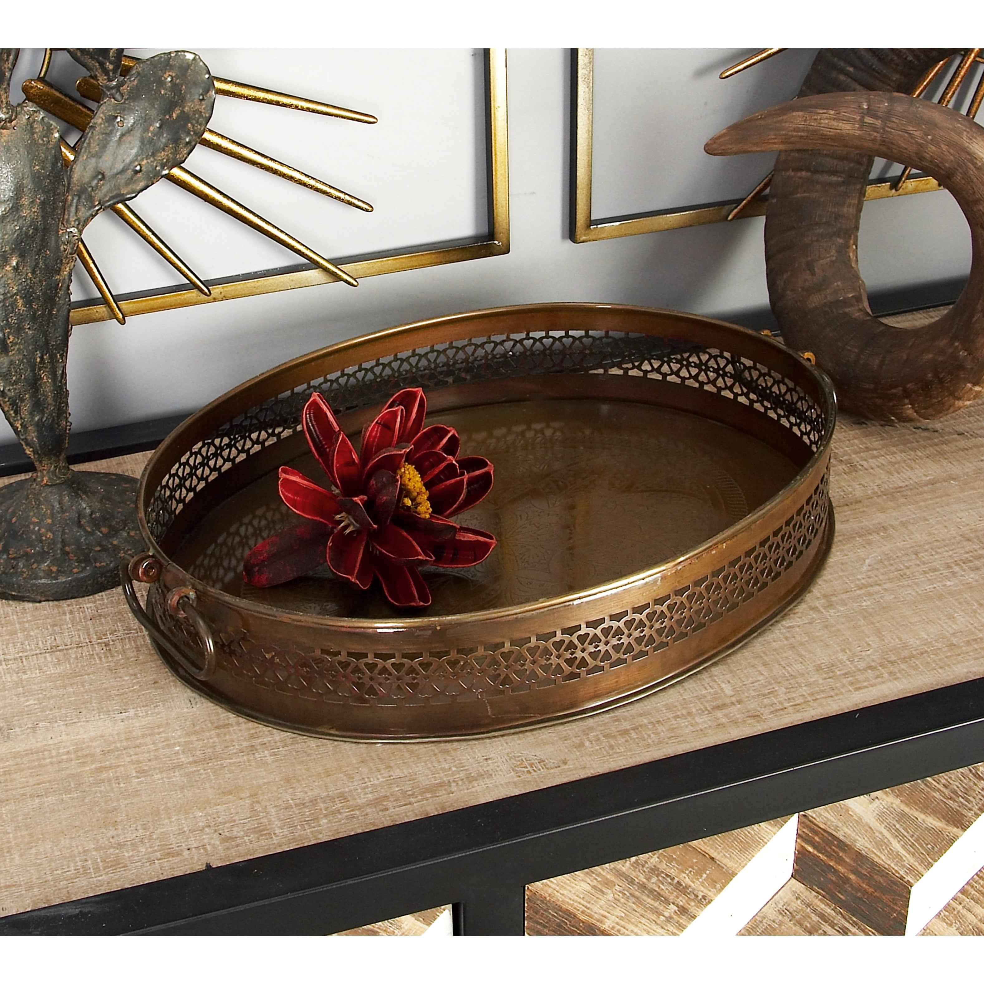 Metal Tray - Set of 2 Brown - Roche River Decor - 13W x 17L x 3H