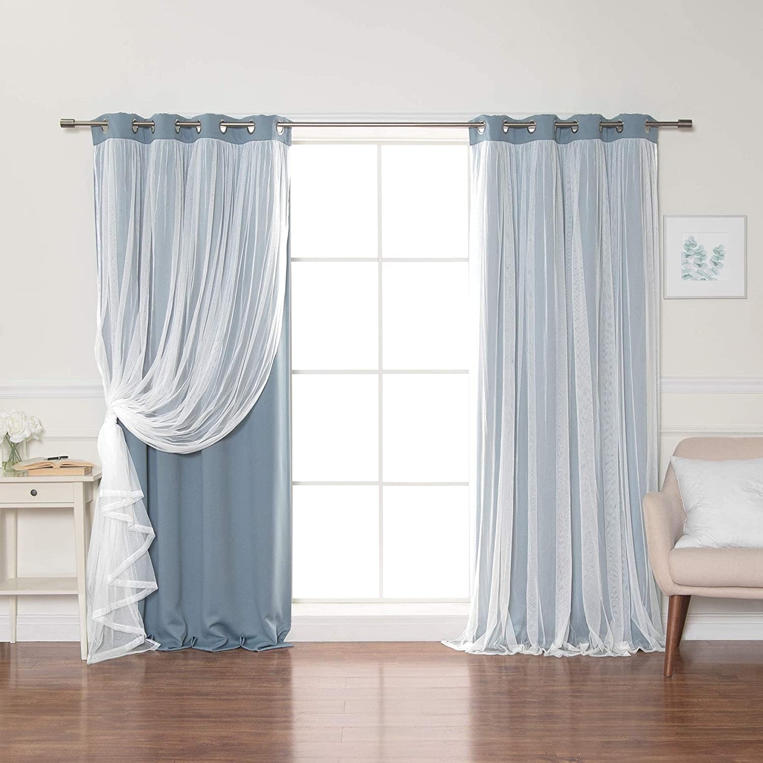 Aurora Home Gathered Tulle Overlay Blackout Curtain Panel Pair