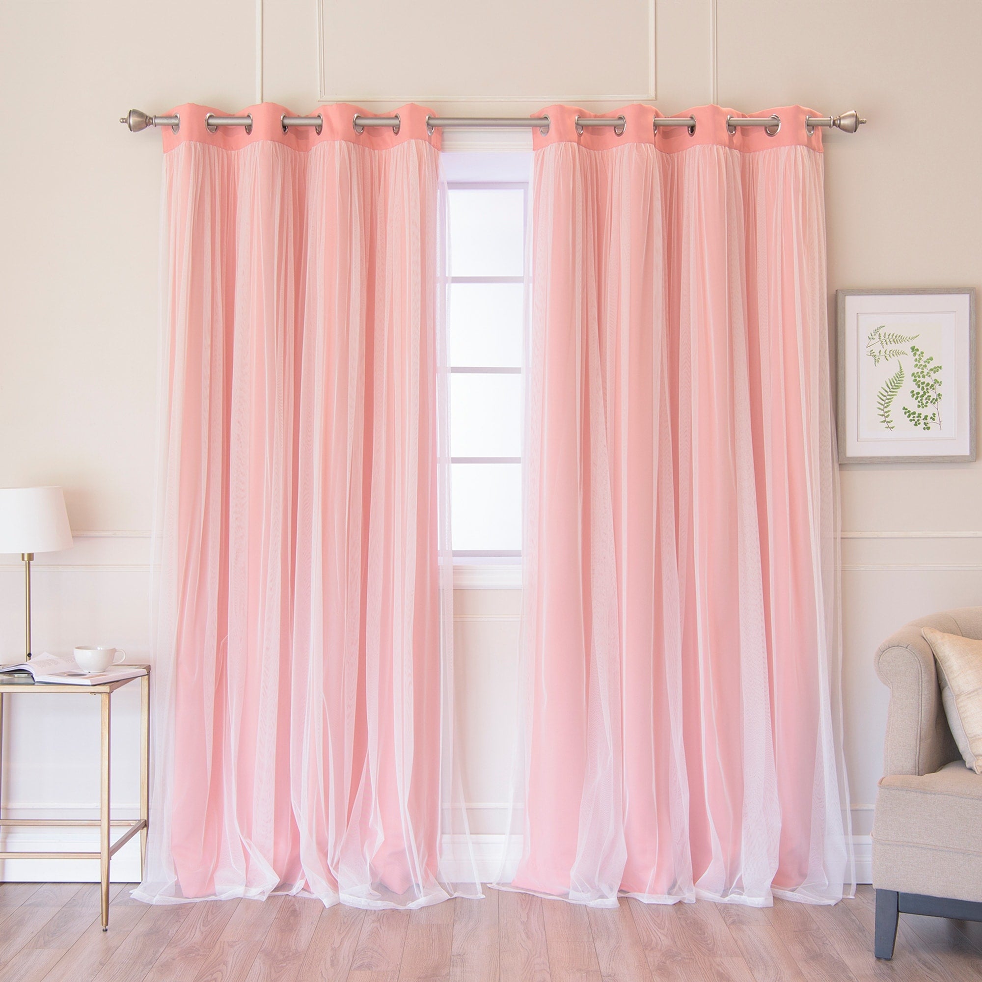 Aurora Home Gathered Tulle Overlay Blackout Curtain Panel Pair