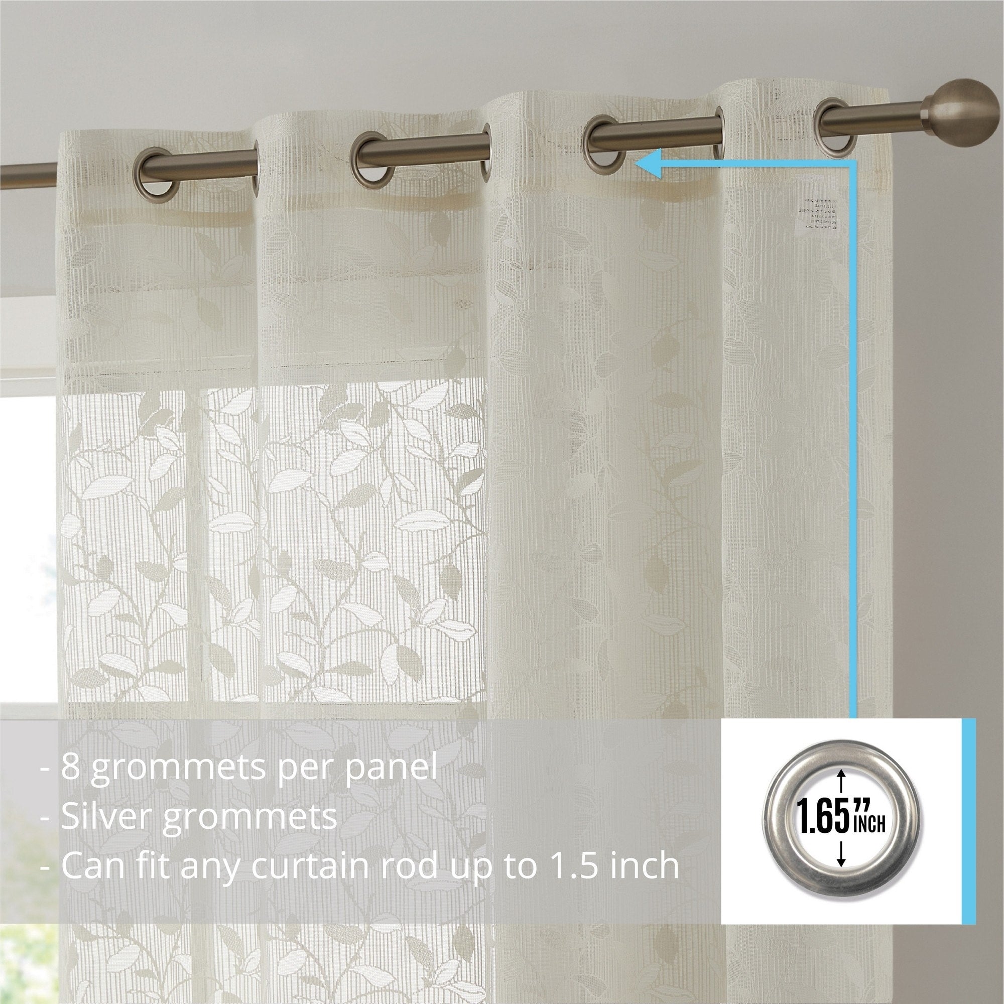 HLC.me Joyce Floral Decorative Semi Sheer Light Filtering Grommet Window Treatment Curtain Panels - Set of 2 Panels