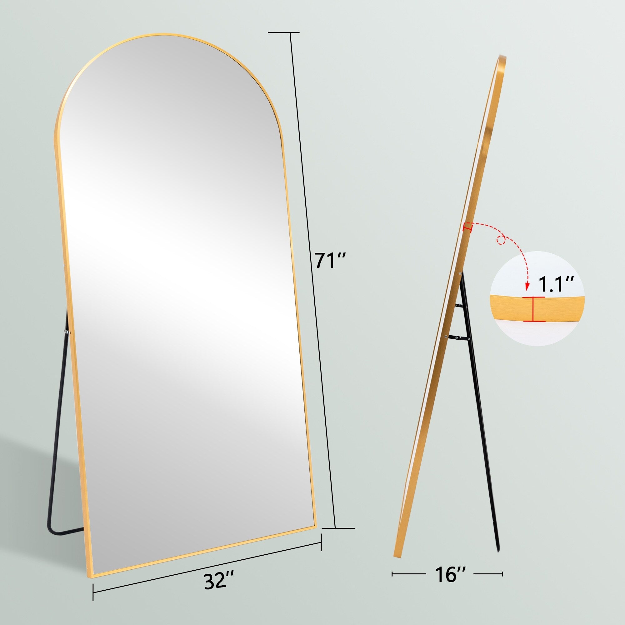 Arched Full Length Mirror with Stand Aluminum Alloy Frame,Wall-Mounted Mirror,Floor Dressing Mirror