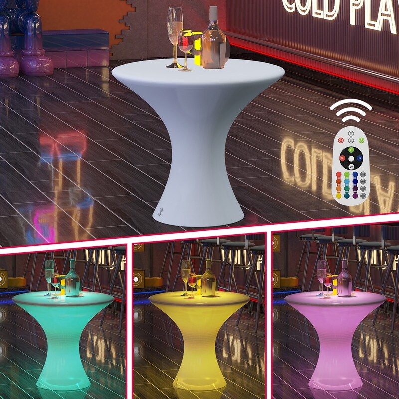 Mixoy Changing Colors LED Cocktail Table,Rechargeable Light Up Wine Table Cordless Pub Table,Home Patio Pool Ambiance Furniture