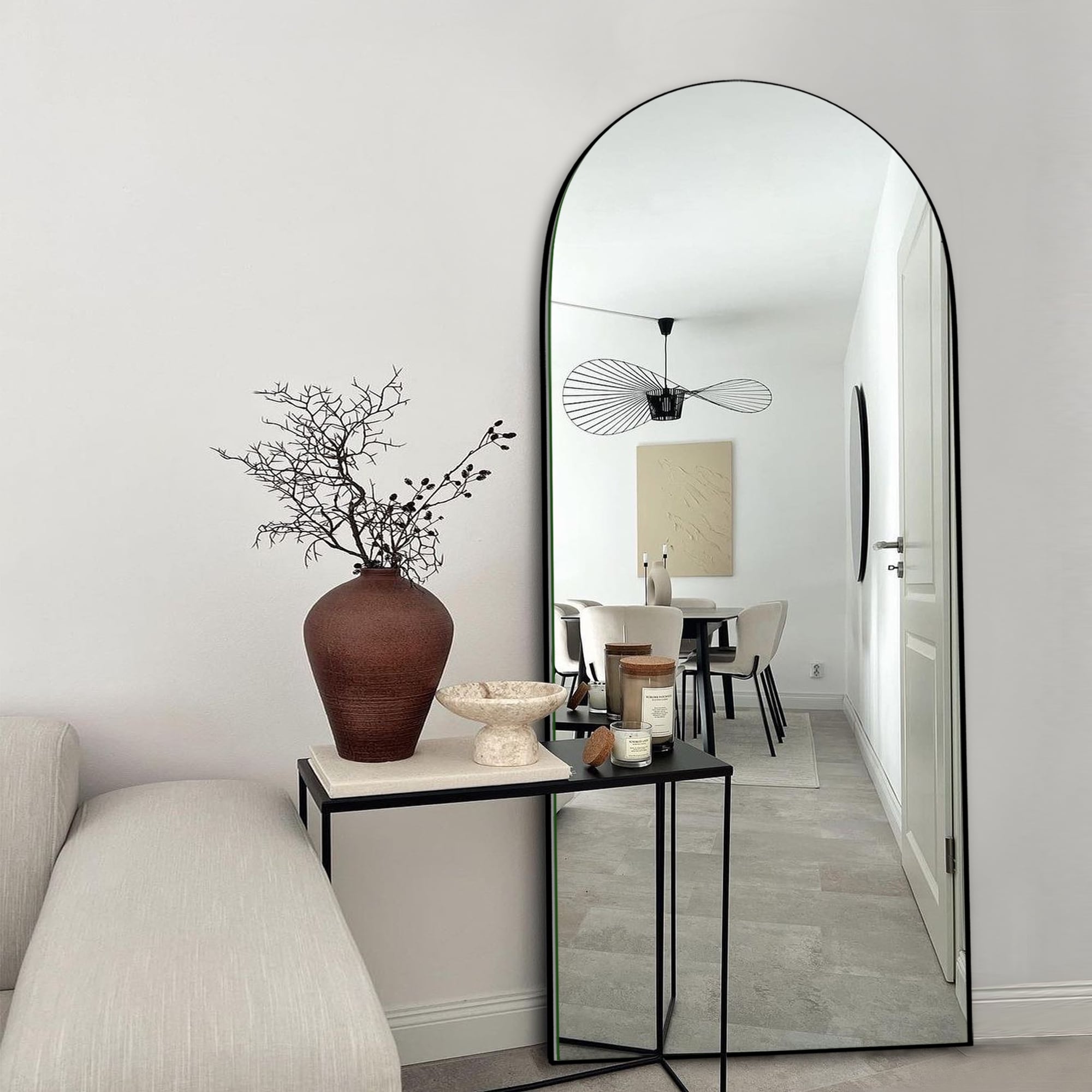 Arched Full-Length Standing Wood Floor Mirror, Wall Mirror