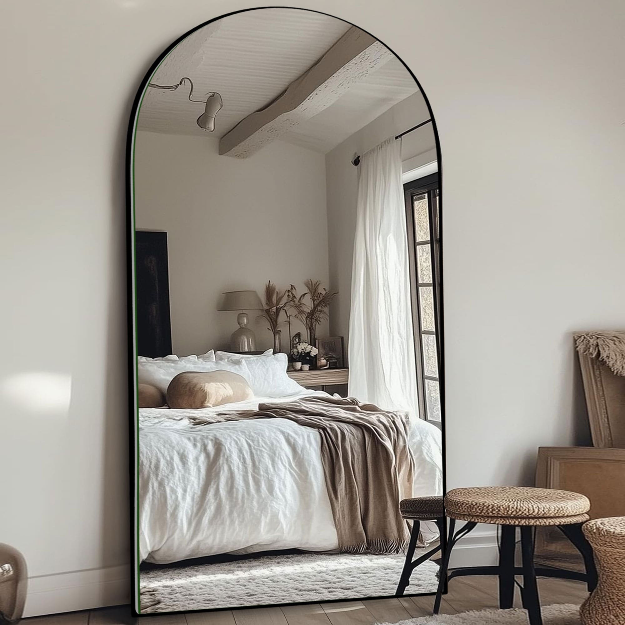 Arched Full-Length Standing Wood Floor Mirror, Wall Mirror