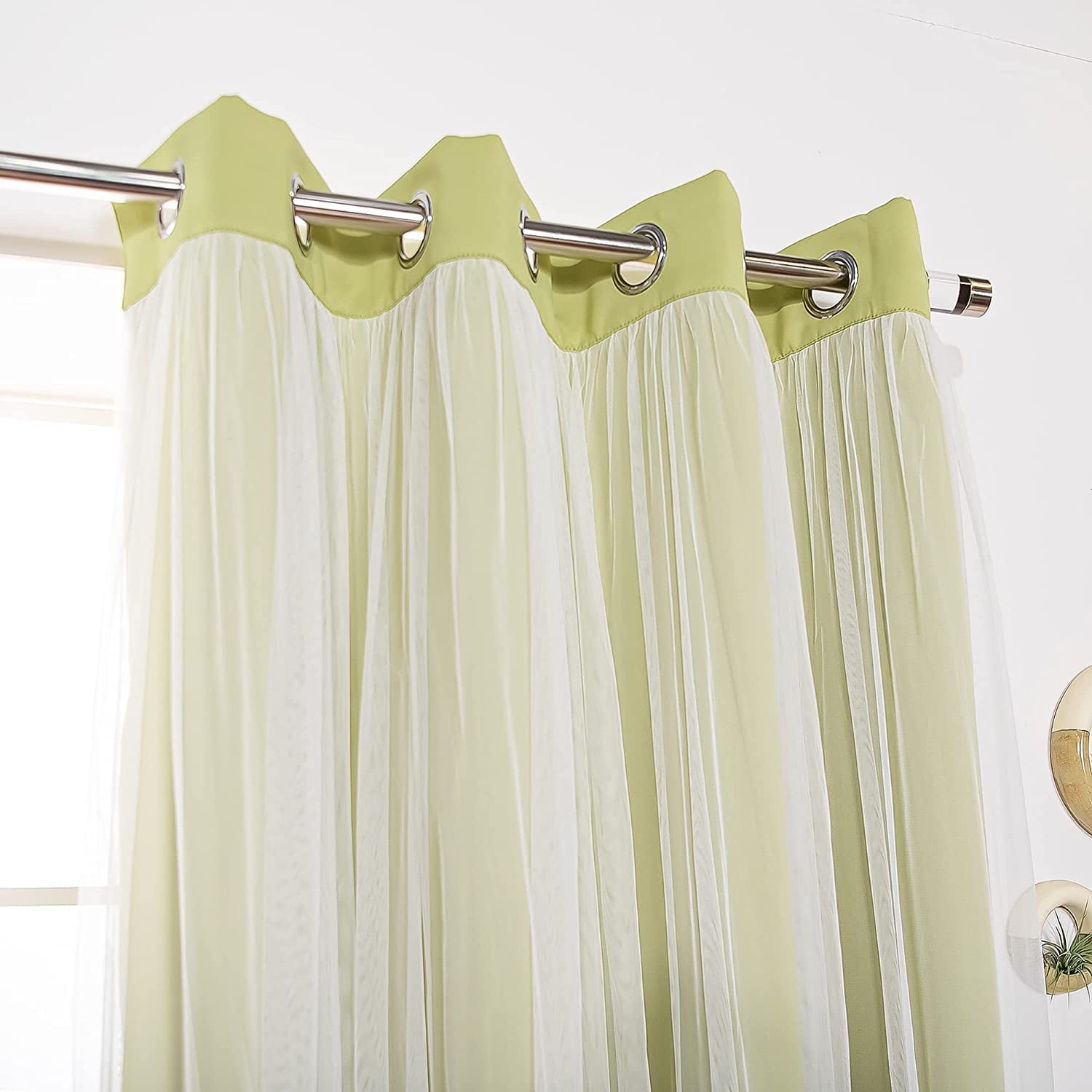 Aurora Home Gathered Tulle Overlay Blackout Curtain Panel Pair