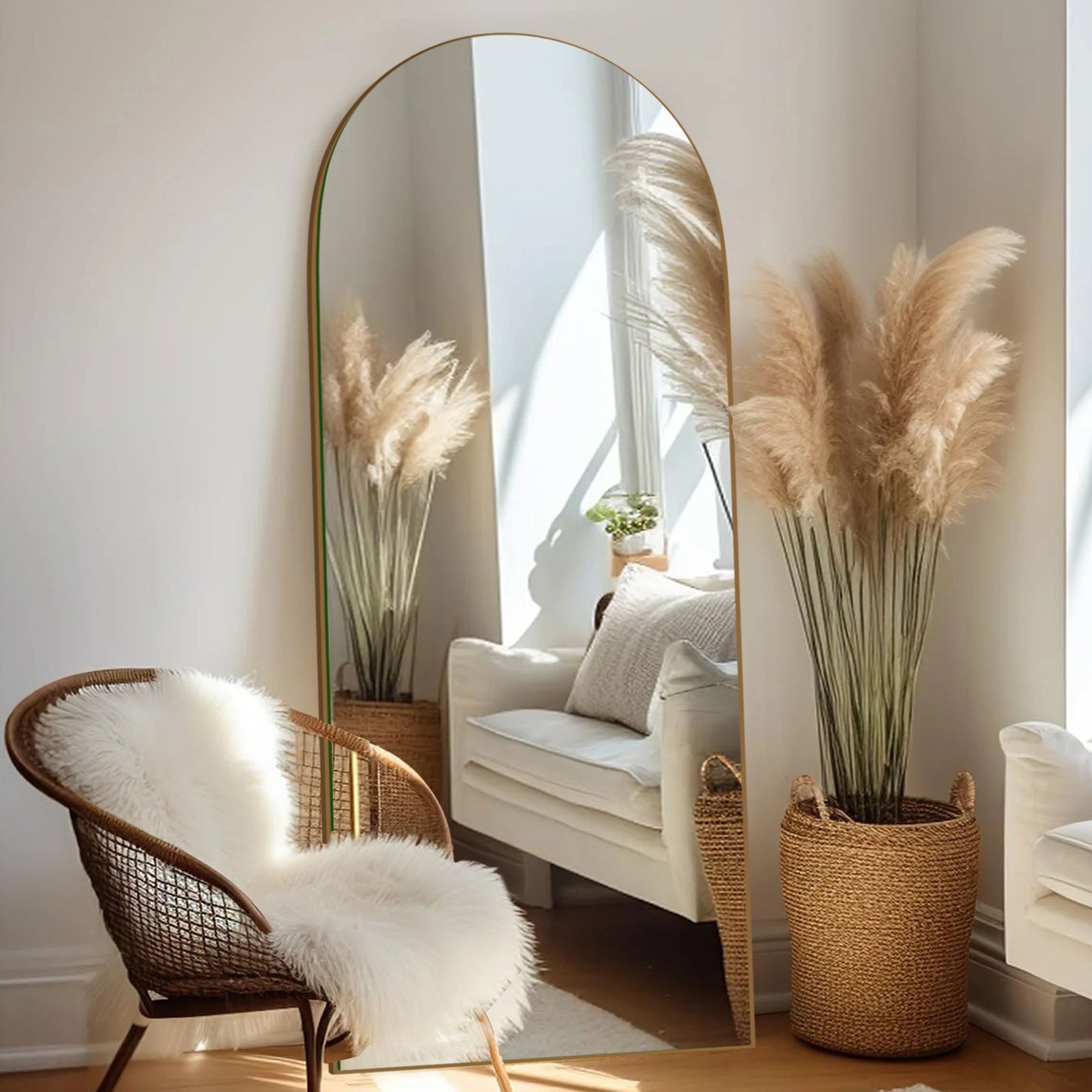 Arched Full-Length Standing Wood Floor Mirror, Wall Mirror