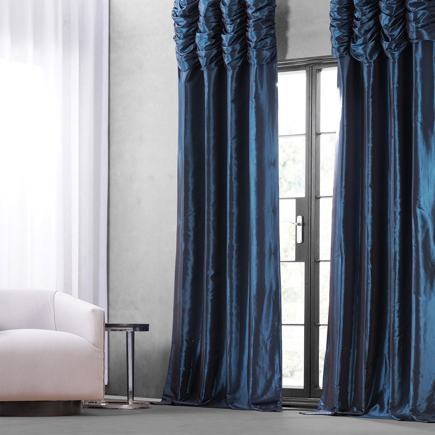 Exclusive Fabrics Single Ruched Faux Solid Taffeta Curtain (1 Panel)