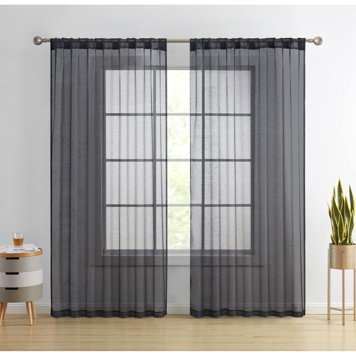 HLC.me Lauren Semi Sheer Rod Pocket & Back Tab Window Curtains Panels, Set of 2