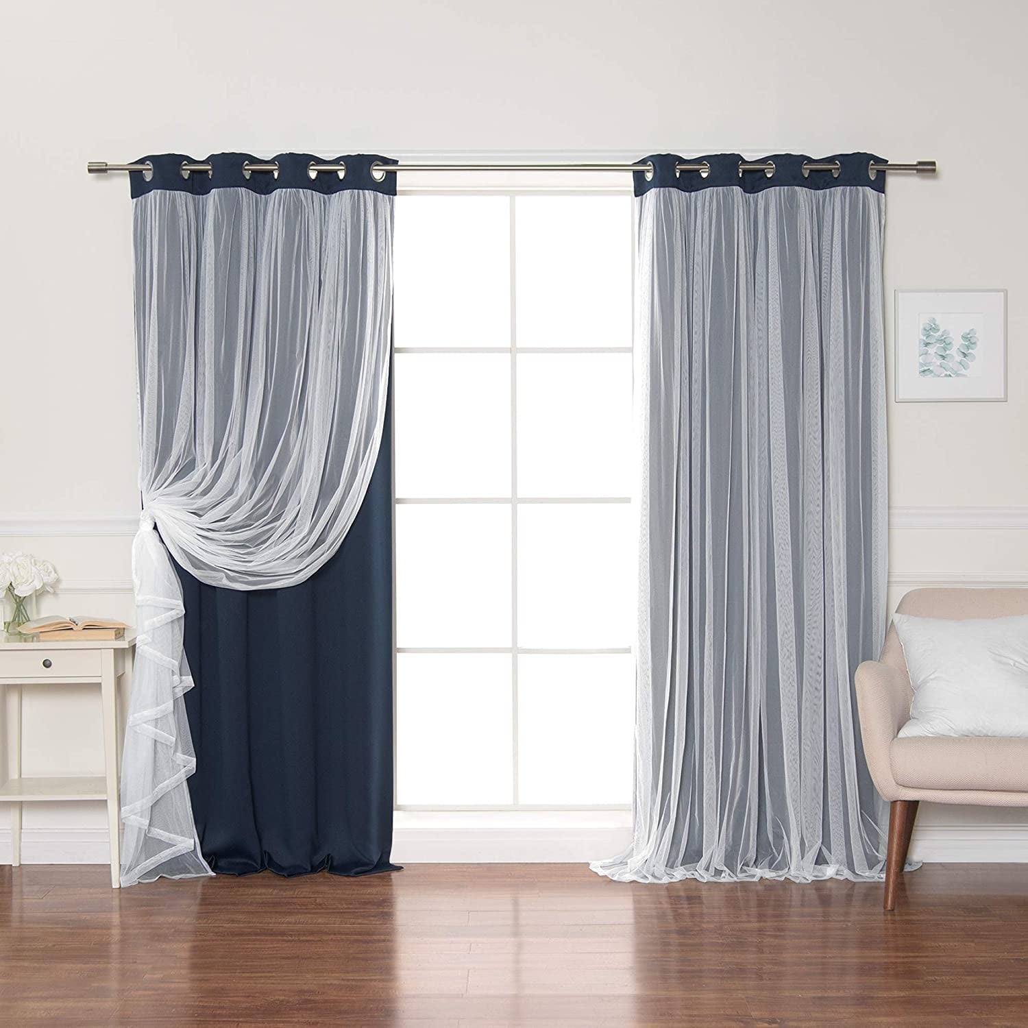 Aurora Home Gathered Tulle Overlay Blackout Curtain Panel Pair