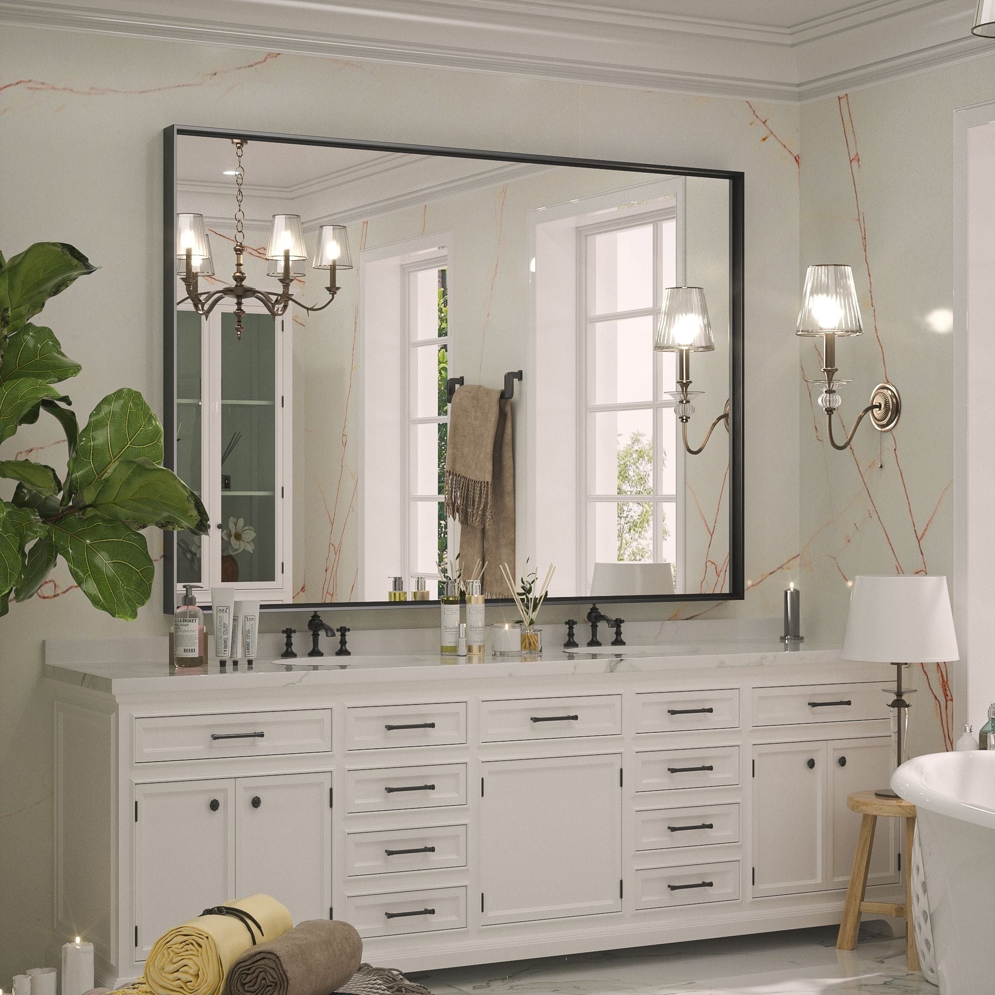 KEONJINN Modern Metal Framed Bathroom Vanity Wall Mounted Mirror