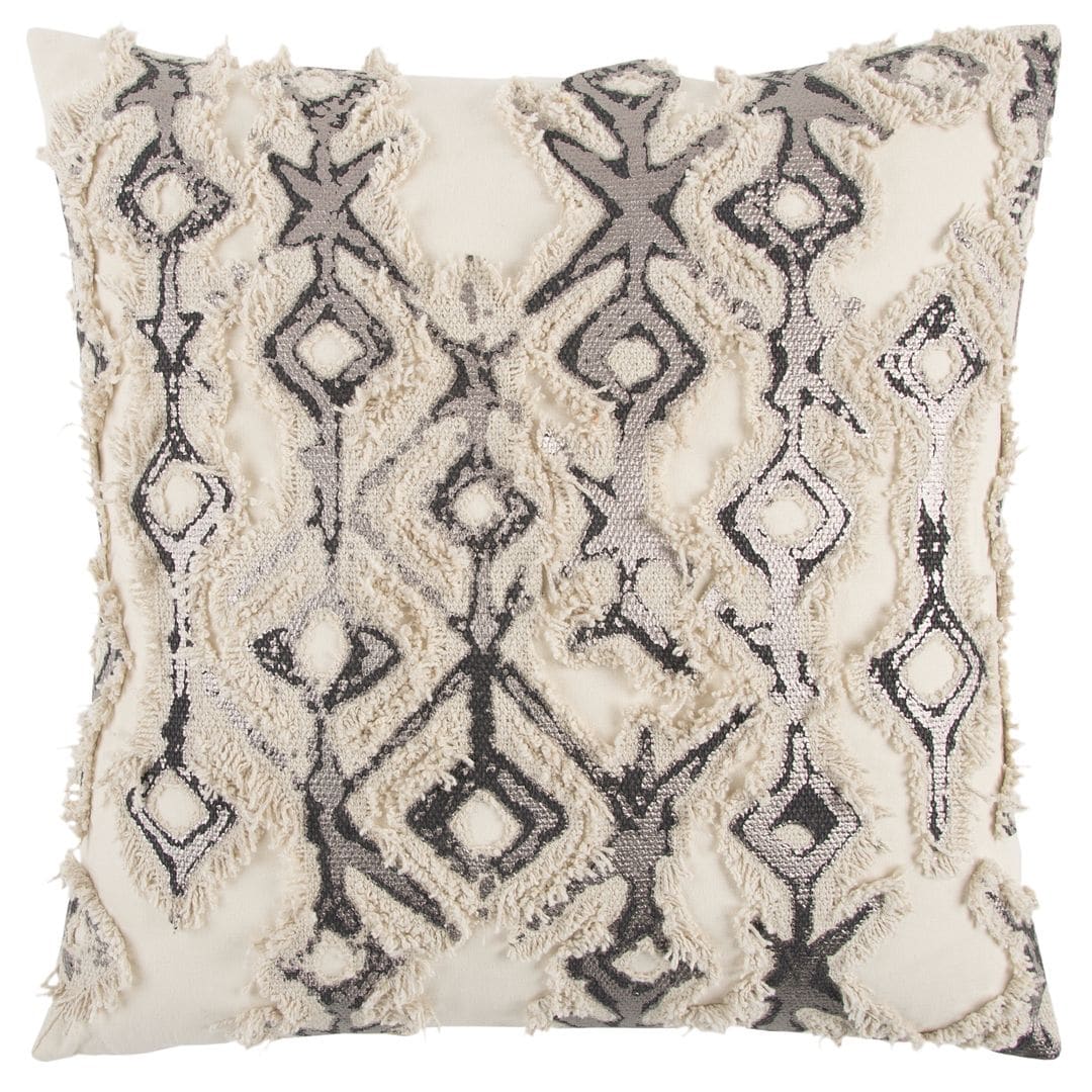 Rizzy Home Ivory, Metallic Silver, and Charcoal Abstract Throw Pillow