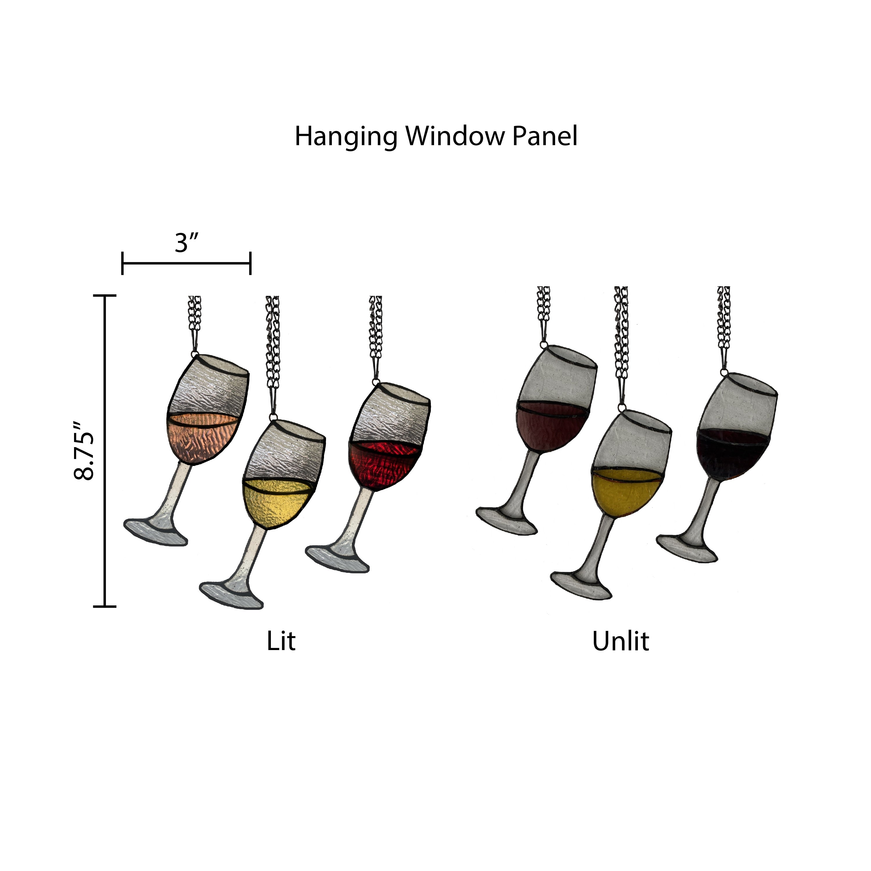 River of Goods Set of 3 Wine Glass Trio River of Goods Multicolored Stained Glass Window Panels - 3 x 0.25 x 8.75