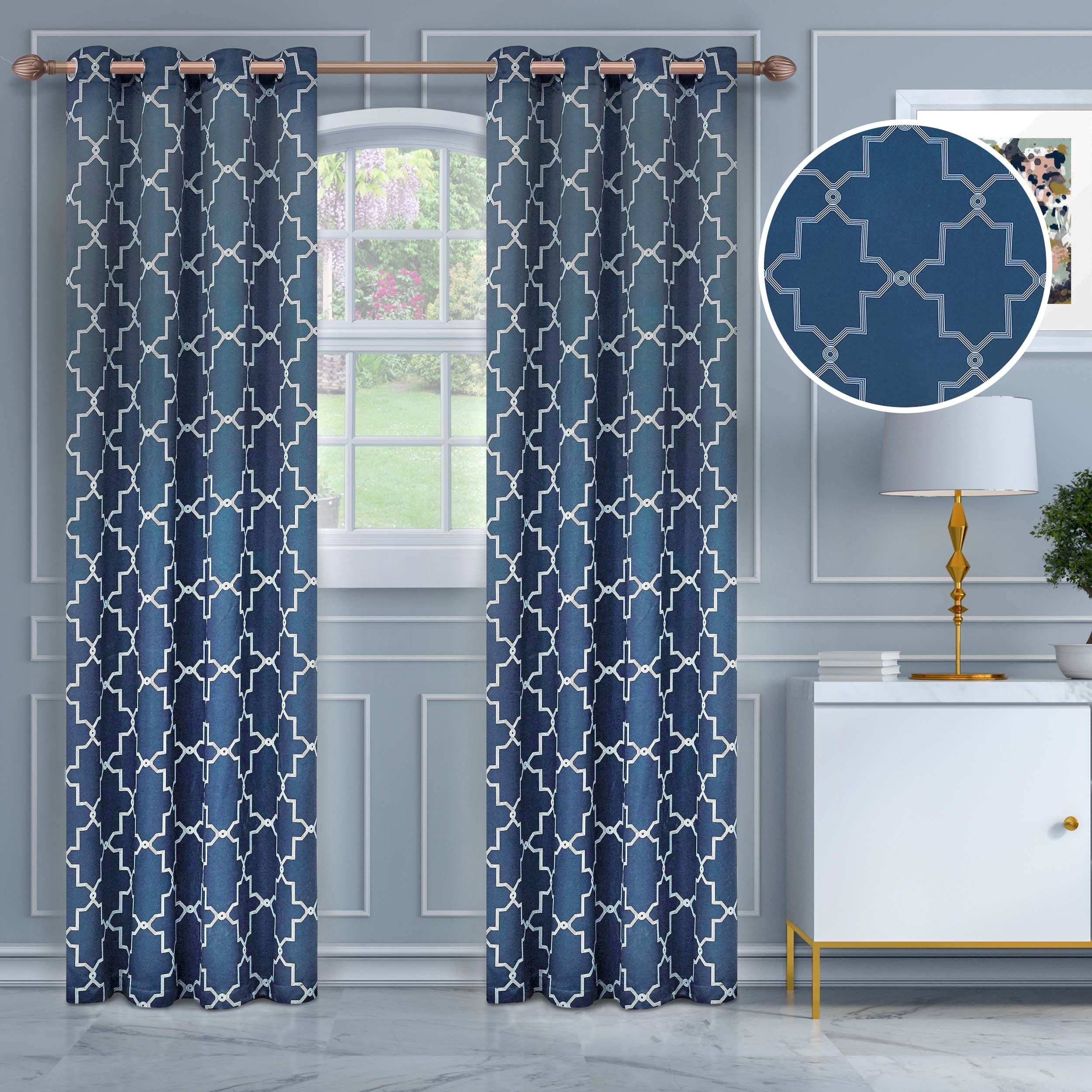 Imperial Trellis Washable Room Darkening Blackout Curtains, Set of 2 Panels