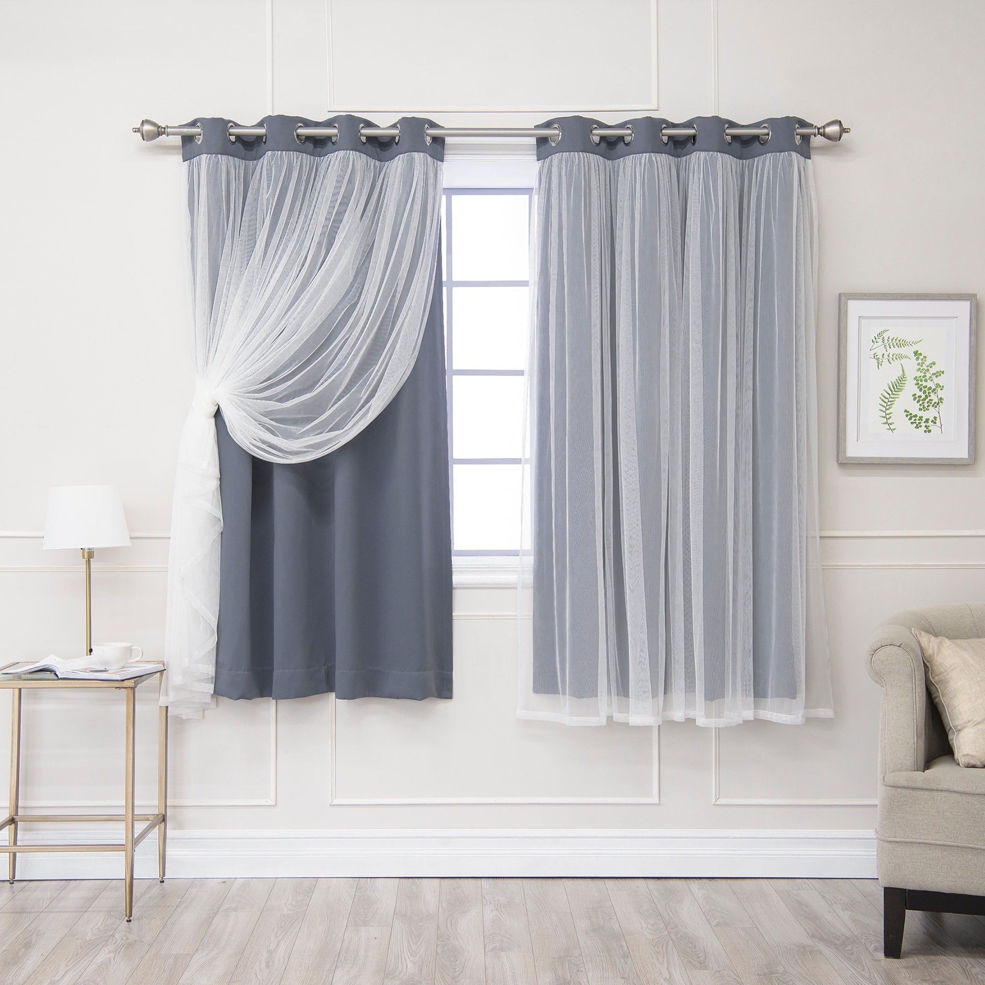 Aurora Home Gathered Tulle Overlay Blackout Curtain Panel Pair