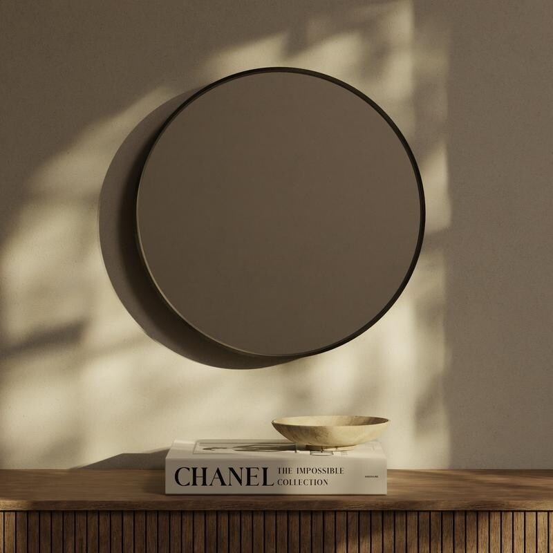 Classic Wooden Frame Farmhouse Round Wall Mirror