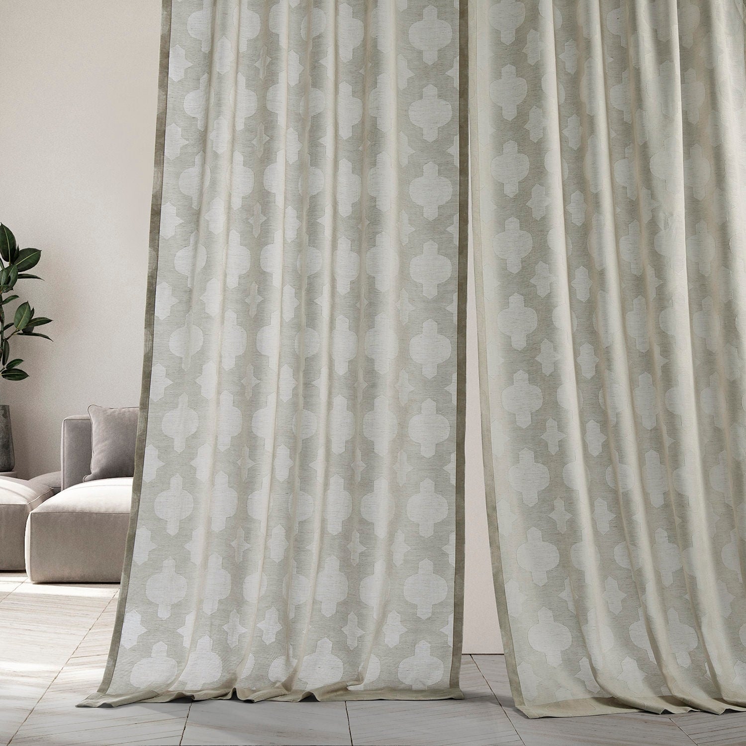 Exclusive Fabrics Calais Tile Patterned Faux Linen Sheer Curtain