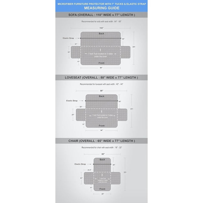 Quilted Loveseat Protector Microfiber Pet Dog Furniture Cover w/ Tucks & Strap - Love Seat
