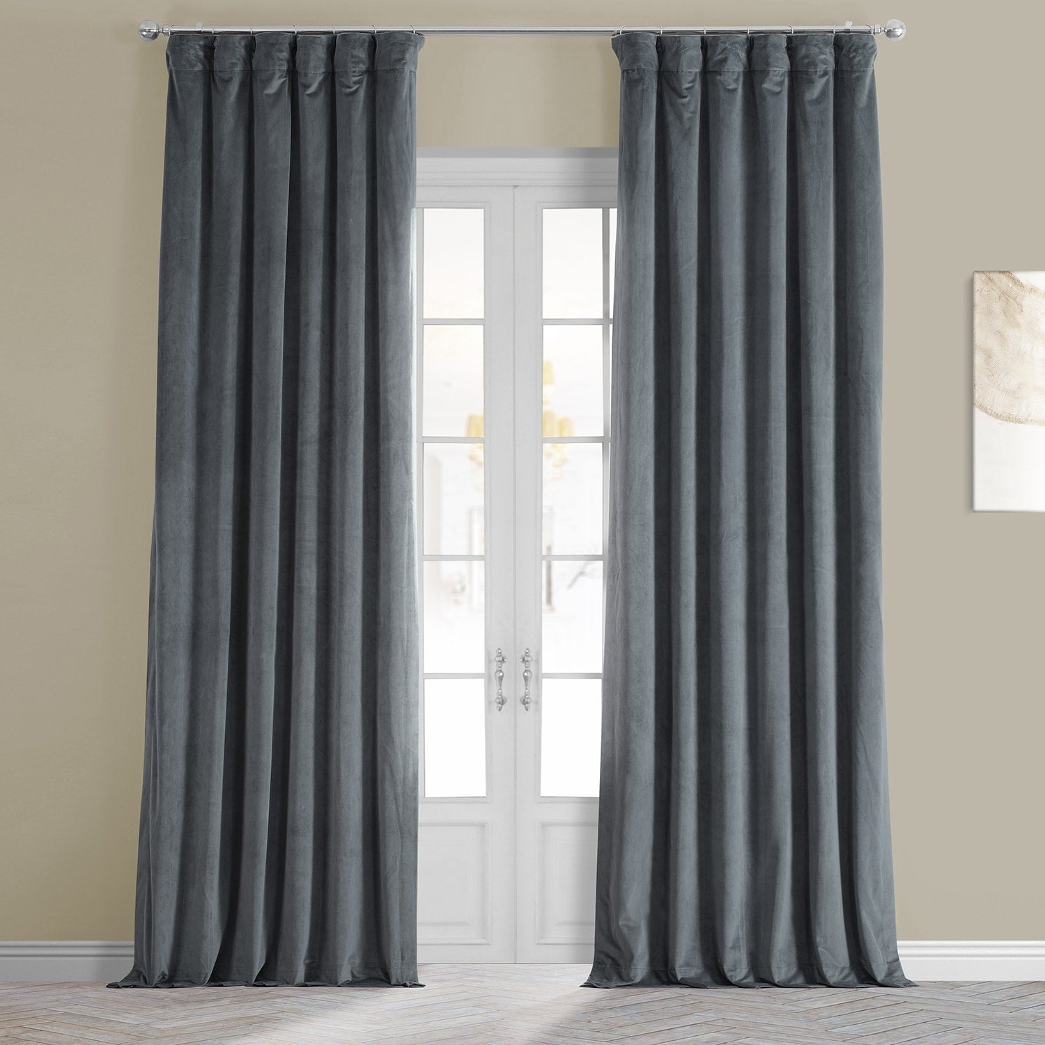 Exclusive Fabrics Natural Grey Velvet Blackout Curtain (1 Panel)