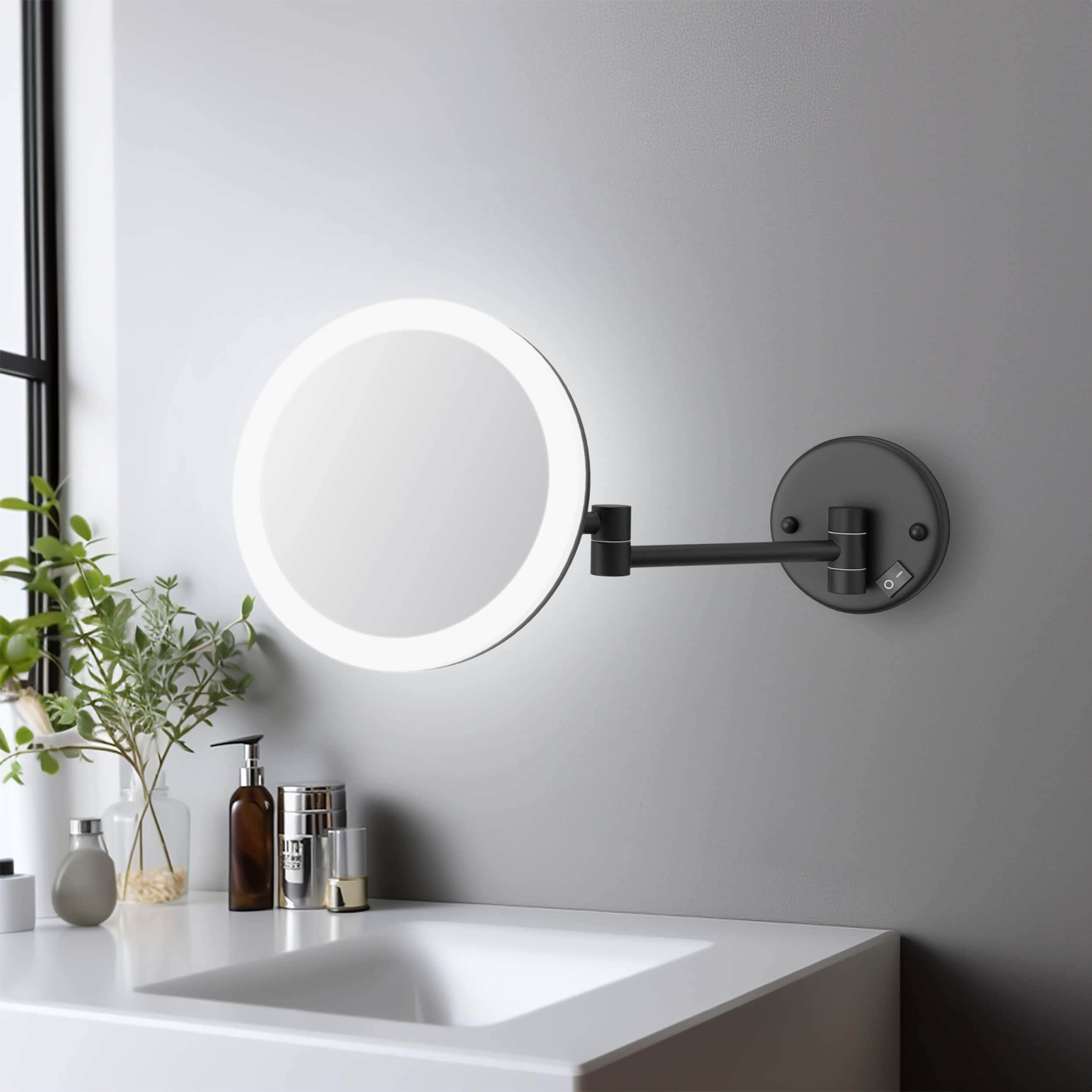 Circular LED Wall Mount One Side 5x Magnifying Make Up Mirror