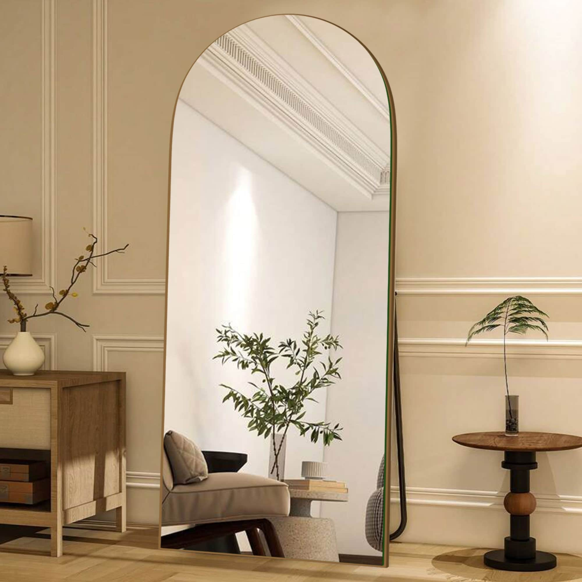 Arched Full-Length Standing Wood Floor Mirror, Wall Mirror