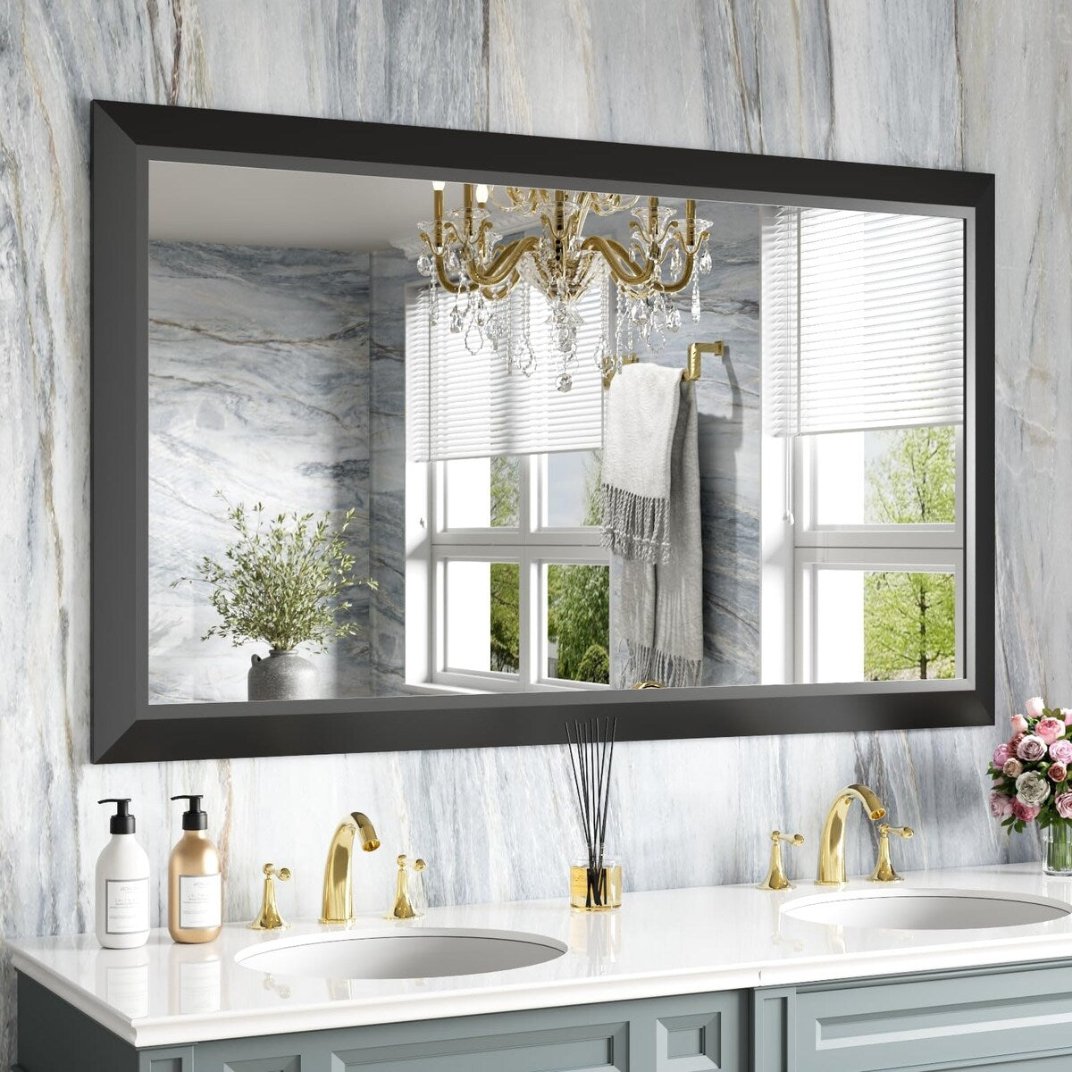 KIOTEE Aluminum Alloy Framed Bathroom Vanity Mirror in Tempered Glass