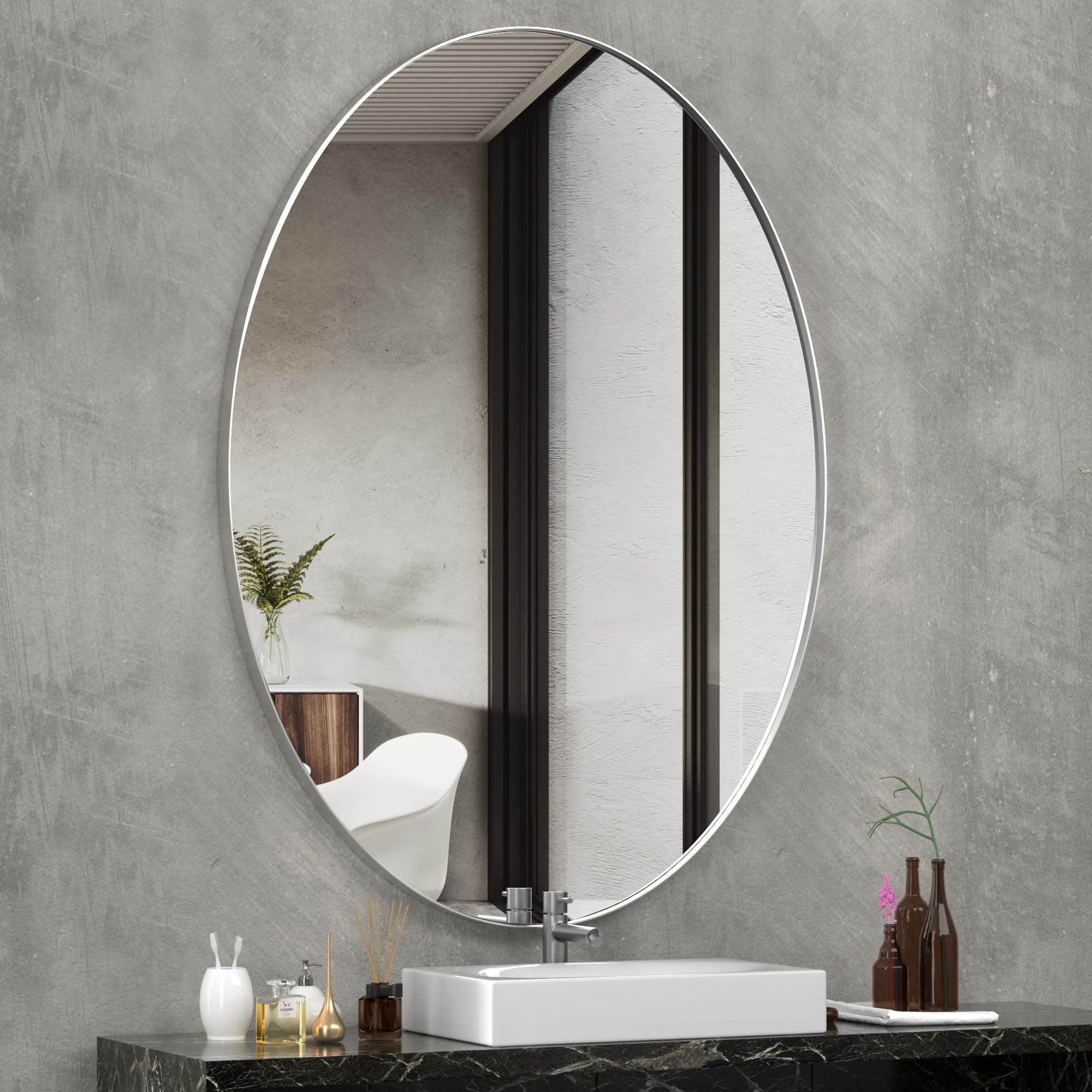 Wall Mirror Bathroom Mirror with Stainless Steel Frame (1 Piece)