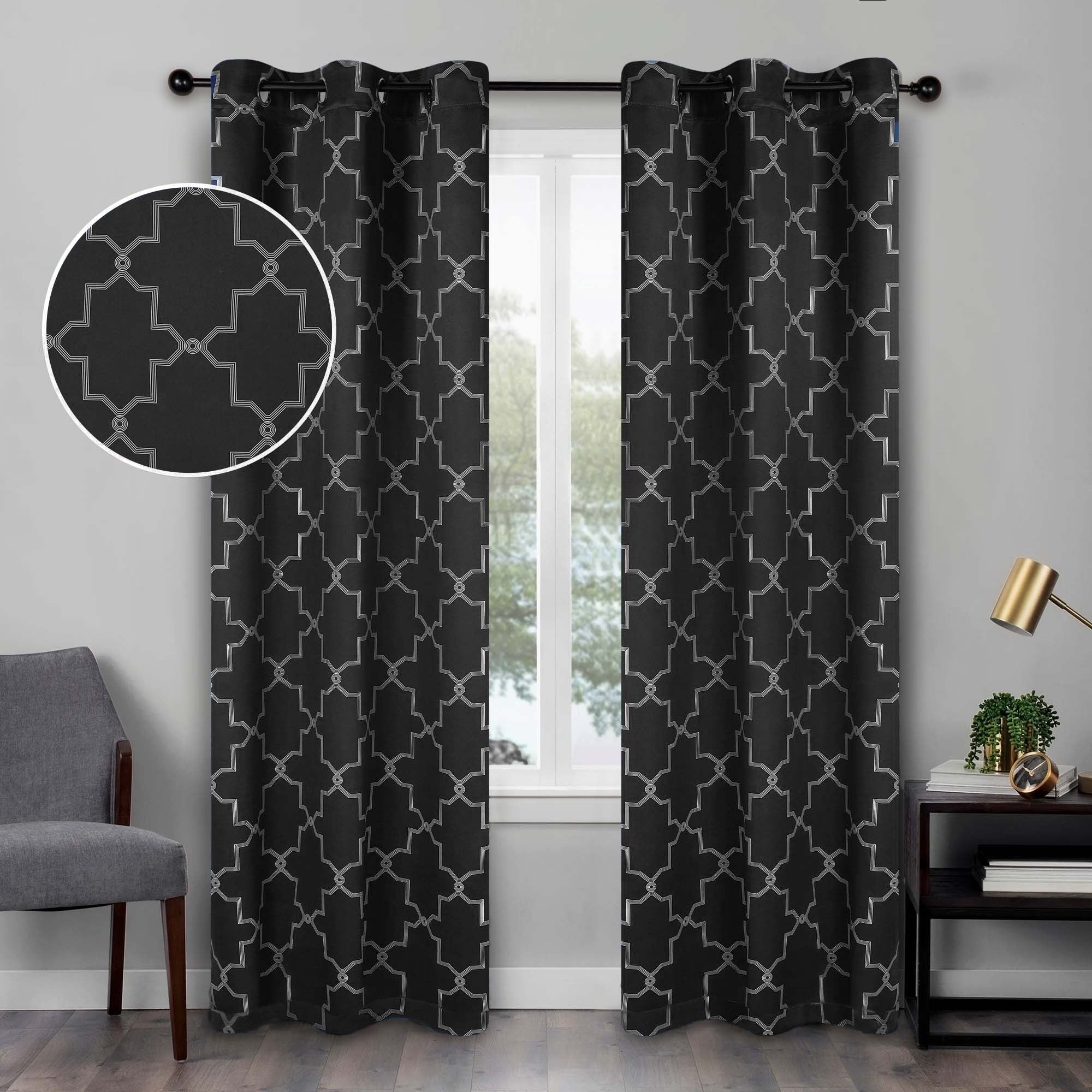 Imperial Trellis Washable Room Darkening Blackout Curtains, Set of 2 Panels