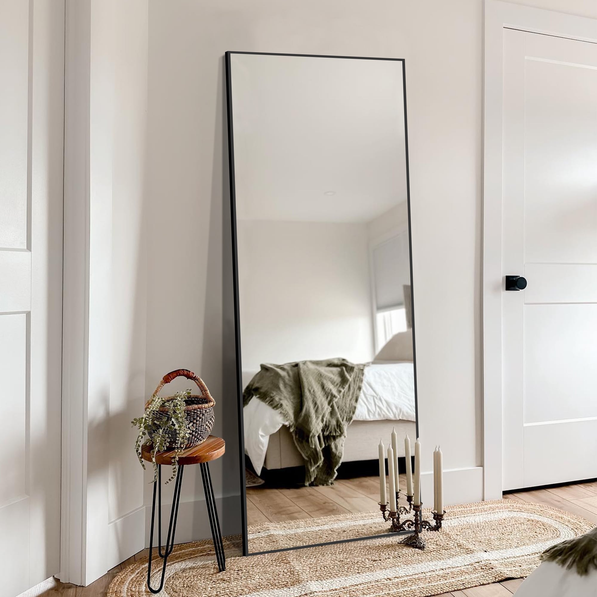 64x21Rectangle Full Length Floor Mirror with Stand Aluminum Alloy Frame,Wall-Mounted Mirror