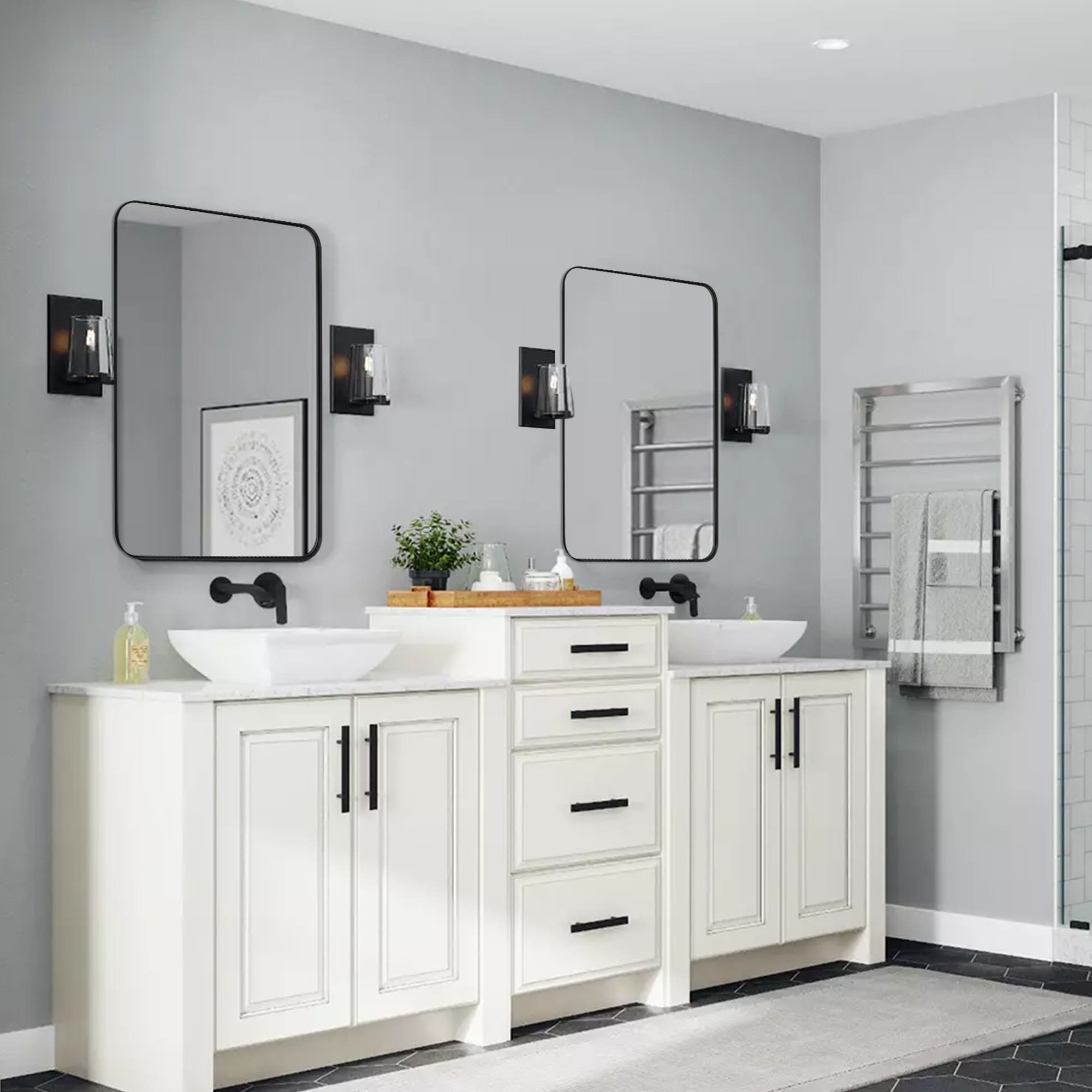 Modern Wall Mirrors, Rectangular Mirror with Stainless Steel Framed, Bathroom Mirror with Round Corner, Vanity Mirror