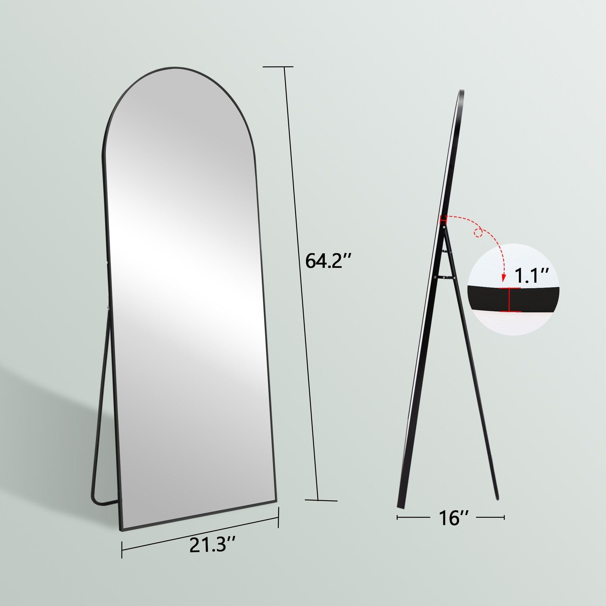 Arched Full Length Mirror with Stand Aluminum Alloy Frame,Wall-Mounted Mirror,Floor Dressing Mirror