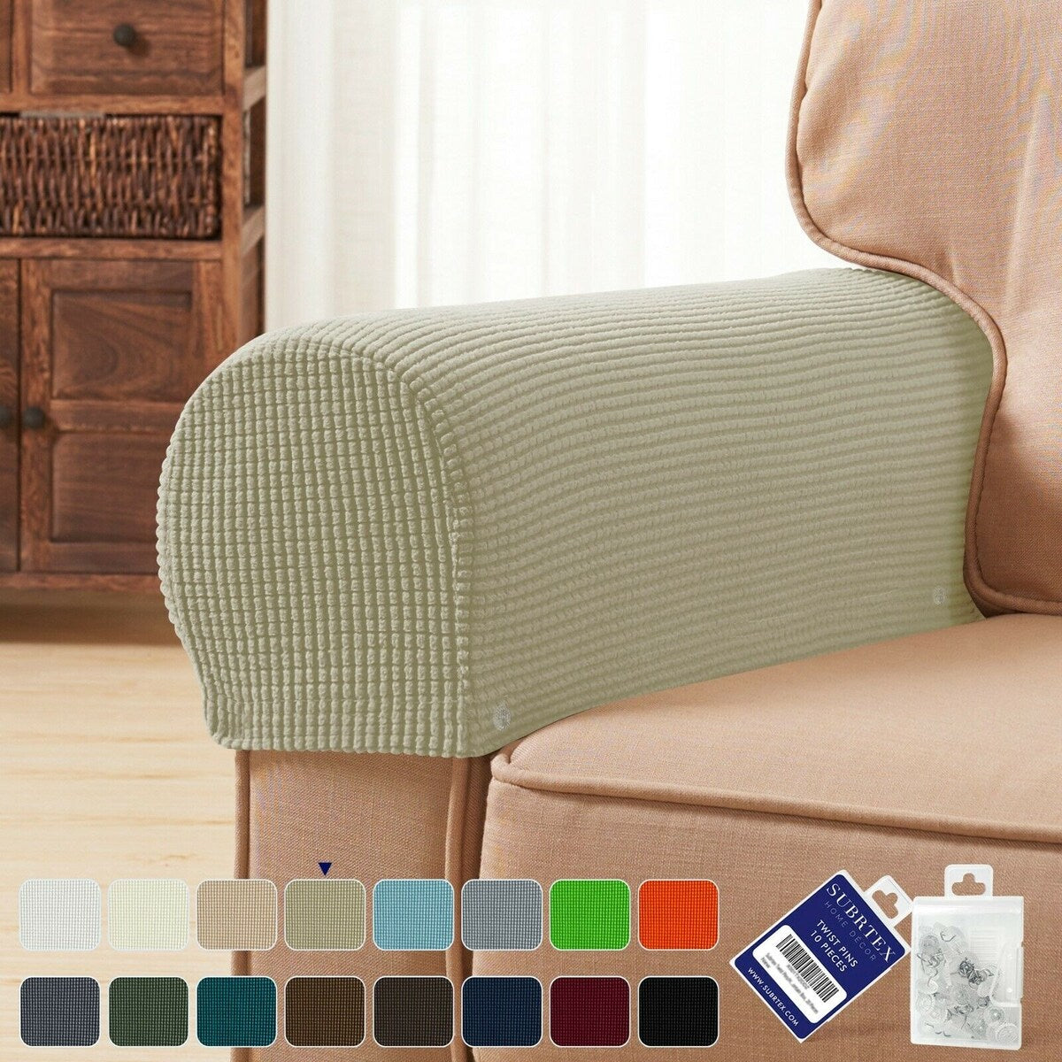 Subrtex Stretch Armrest Cover Strip furniture Cover with Twist Pins