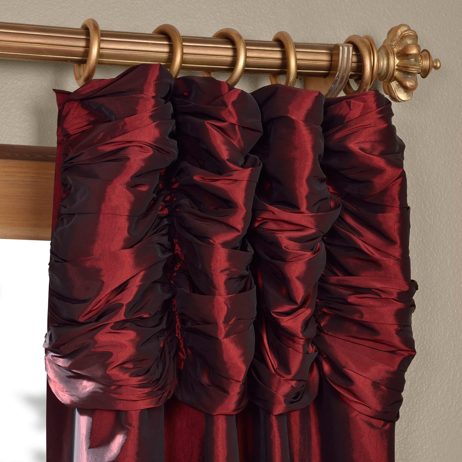 Exclusive Fabrics Single Ruched Faux Solid Taffeta Curtain (1 Panel)