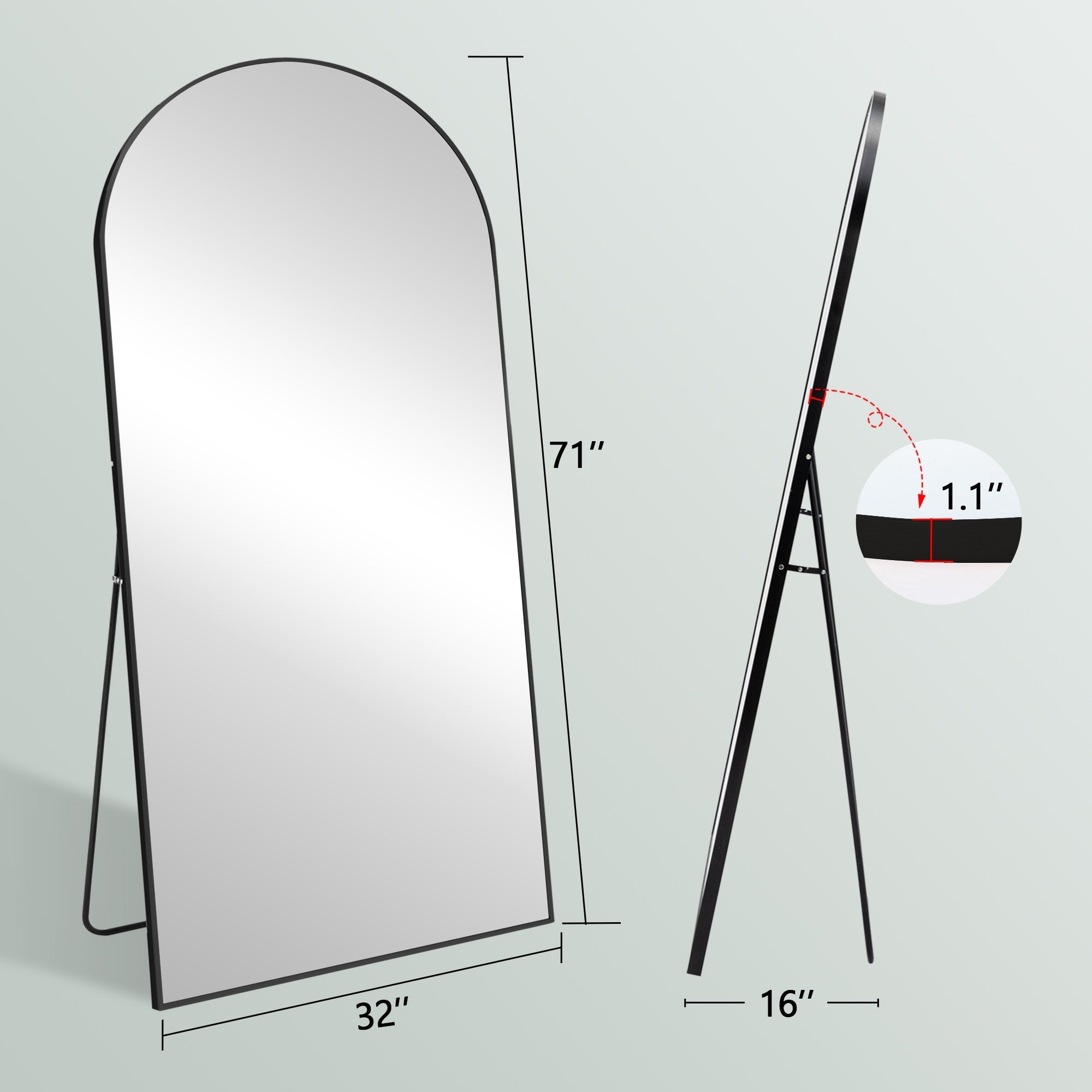 Arched Full Length Mirror with Stand Aluminum Alloy Frame,Wall-Mounted Mirror,Floor Dressing Mirror