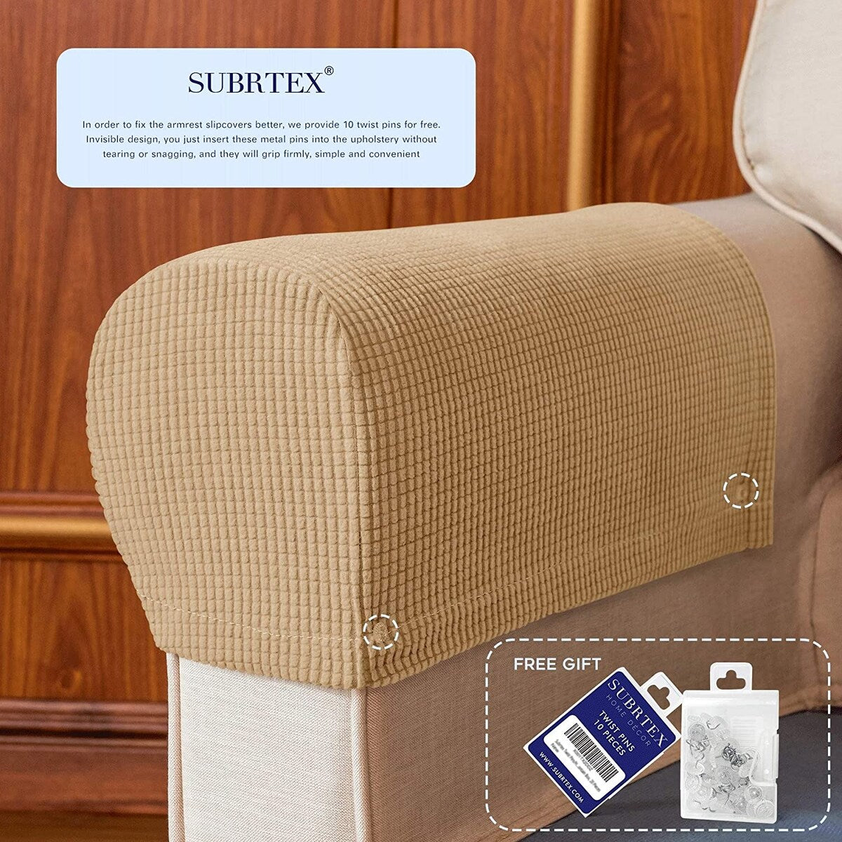 Subrtex Stretch Armrest Cover Strip furniture Cover with Twist Pins