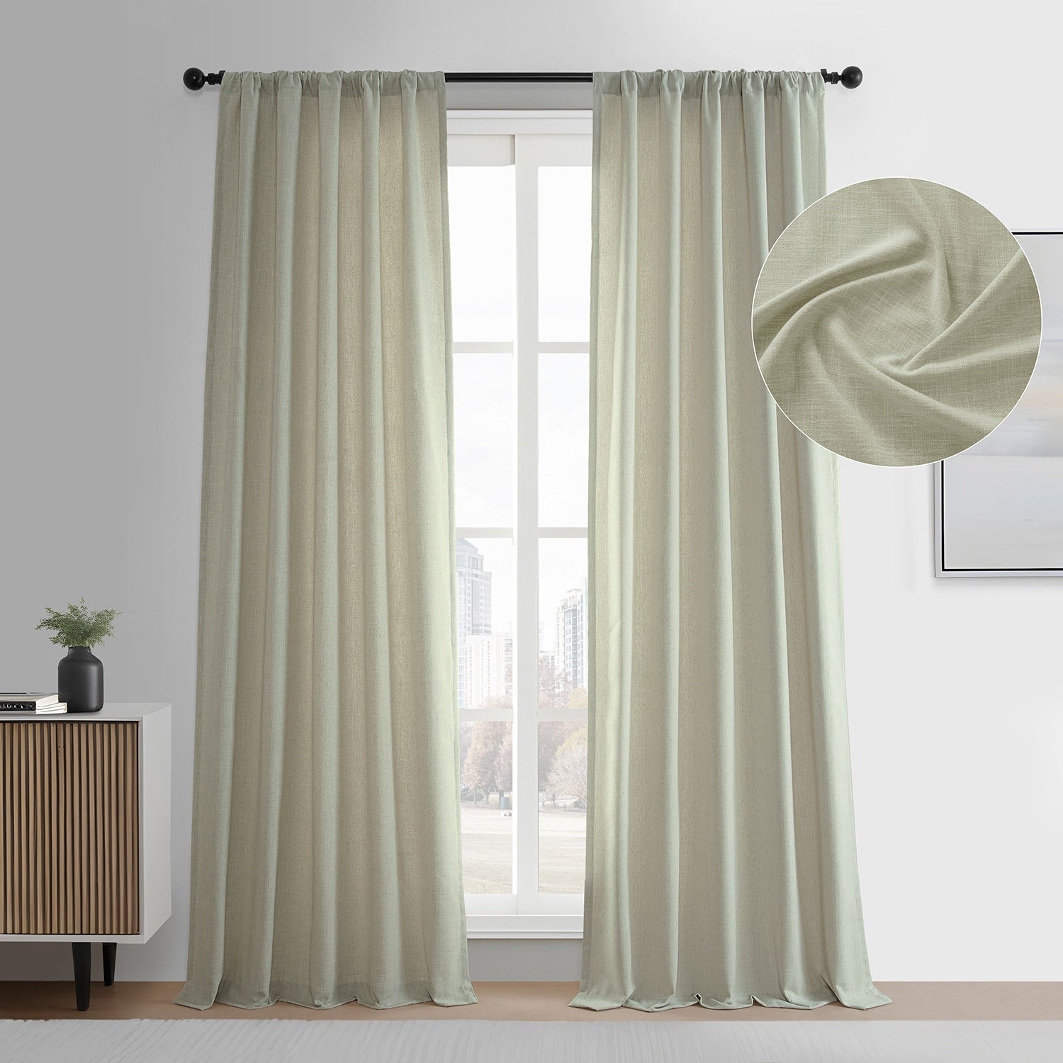 Exclusive Fabrics Simply Faux Linen Curtains - 2 Panels - Light Filtering Window Curtains